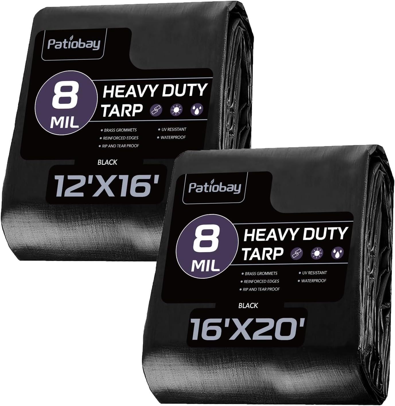 Tarp 8 Mil Large, Waterproof Tarps Heavy Duty with Grommets Every 23.6", Thick Plastic, UV Resistant Tear&Fade Resistant, Reinforced Edges for Outdoor Pool Camp Tent