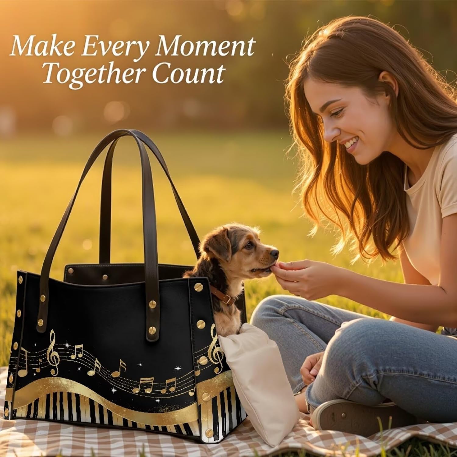 Piano Dog Purse Carrier Lightweight Small Dog Carrier, PU Leather Dog Tote Bag with Large Pockets for Small Cats Outdoor Use