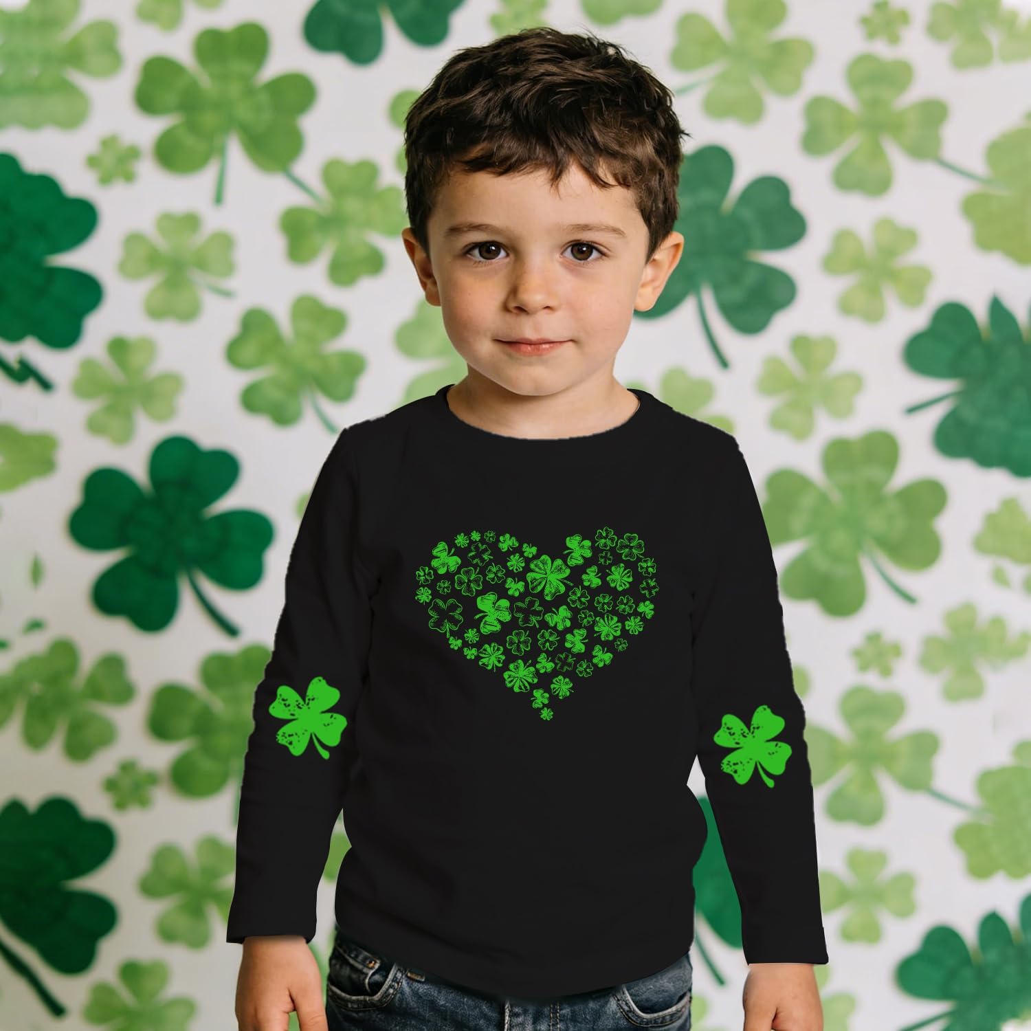 St Patricks Day Shirt Toddler Boys Girls Love Heart Irish Shamrock Long Sleeve Kids Green Clover Tops 3-7 Years - Image 2