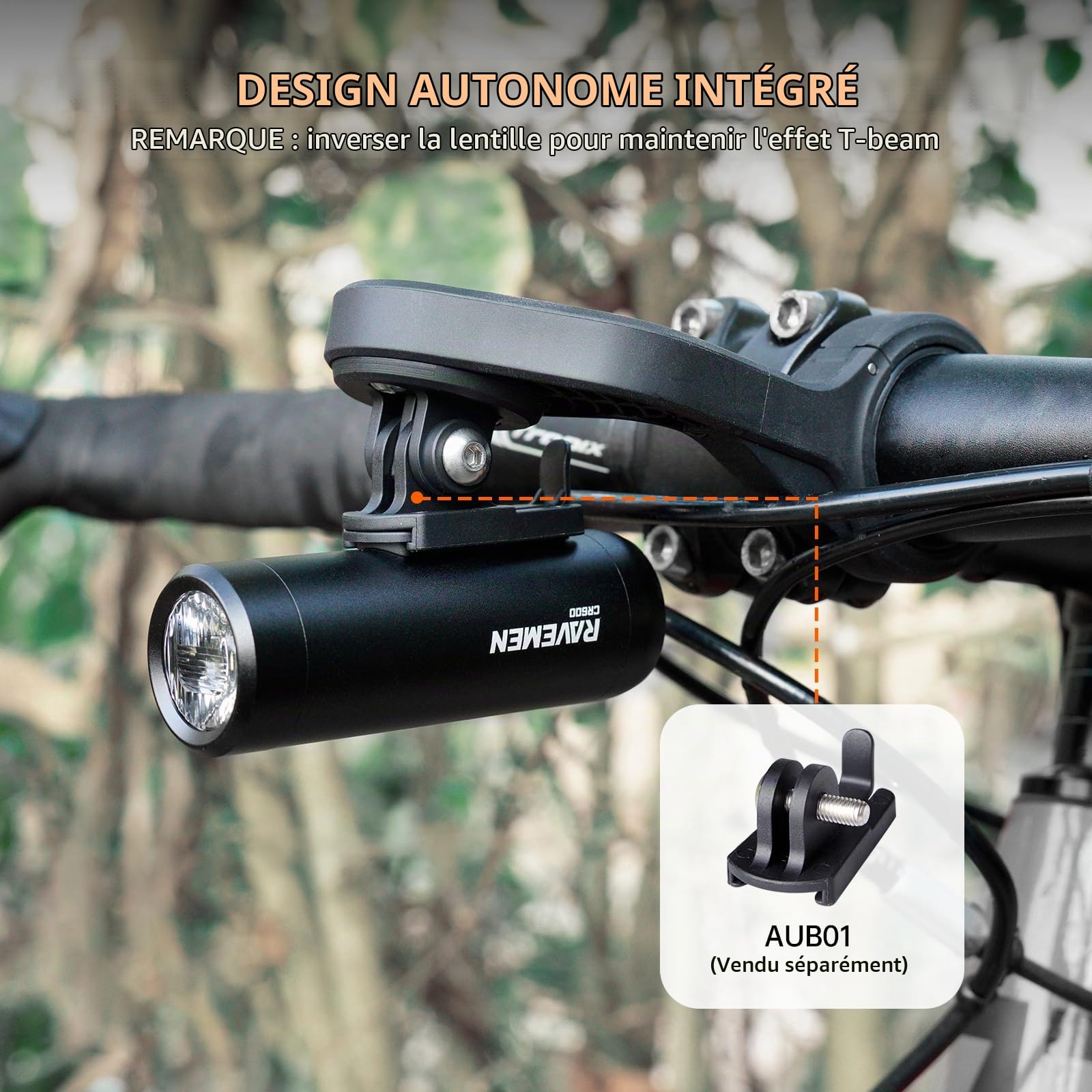 RAVEMEN 600 lumens Feu Avant de vélo avec Interrupteur à Distance Filaire Faisceau antireflet maximale de 125 mètres, CR600 Phare de vélo étanche IPX6 pour Les Cyclistes urbains sur Route