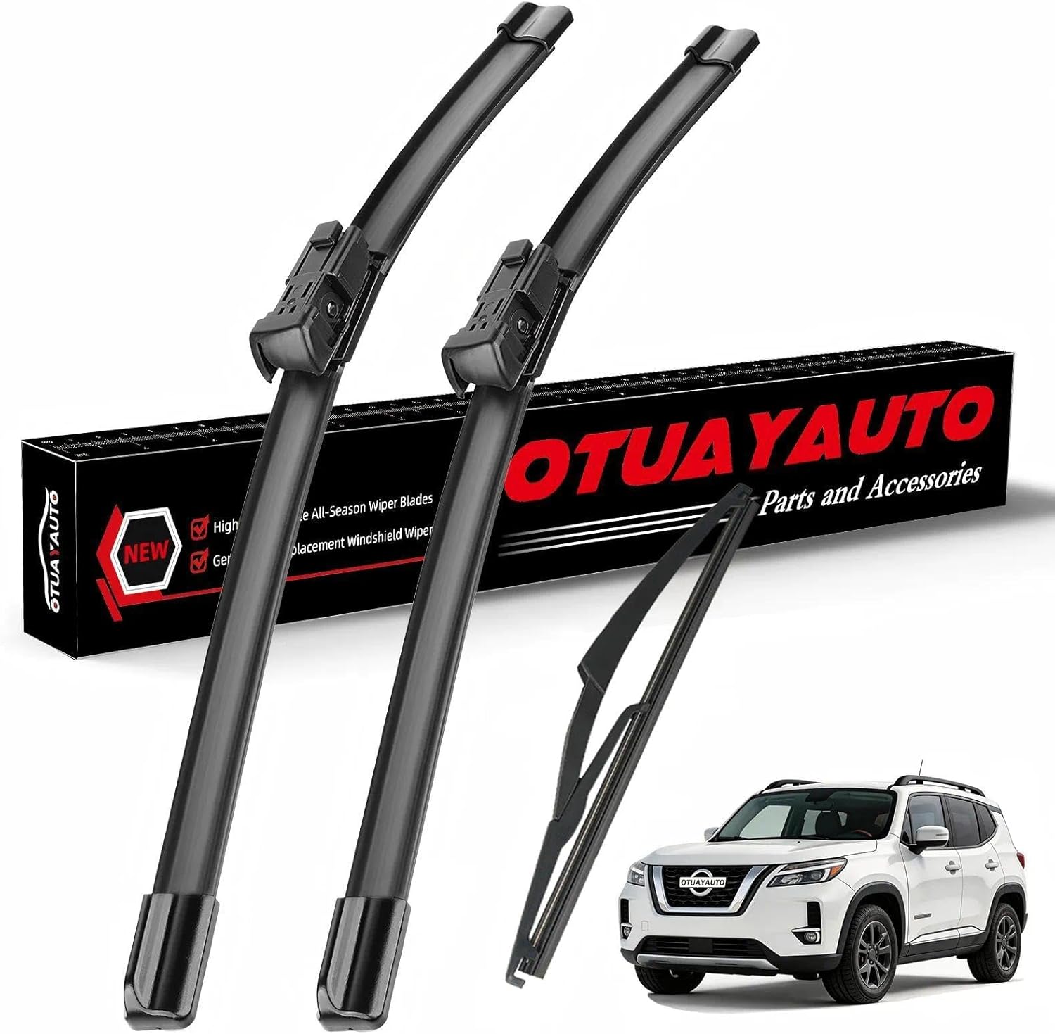OTUAYAUTO Windshield Wiper Blades Replacement for 2022 2023 2024 2025 Nissan Pathfinder All-Extreme Weather Performance Quiet No Trace Front and Rear Wipers Top Lock 26"+19"+10" (Pack of 3)