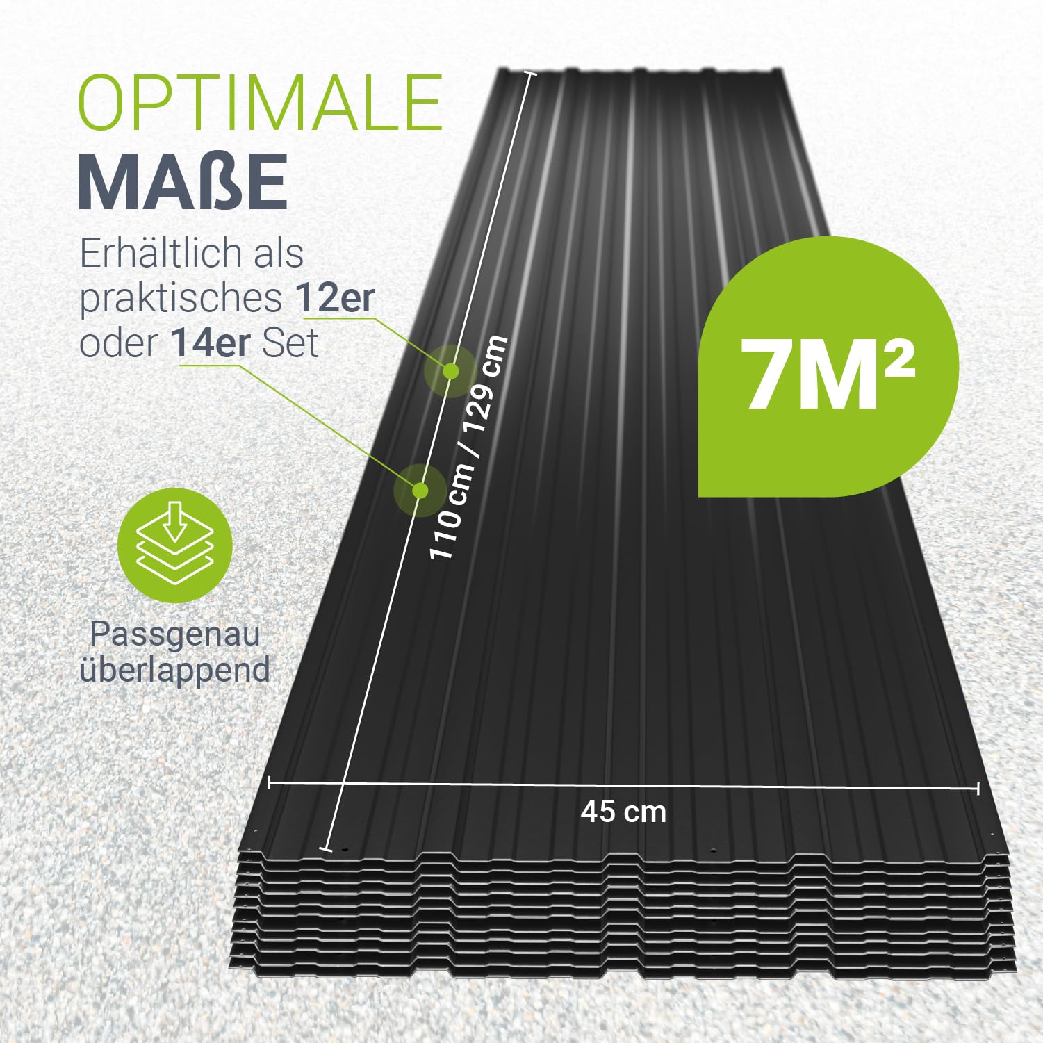 Profilblech Anthrazit 12er Set Verzinkter Stahl UV-beständig 129x45 cm 0,23 mm