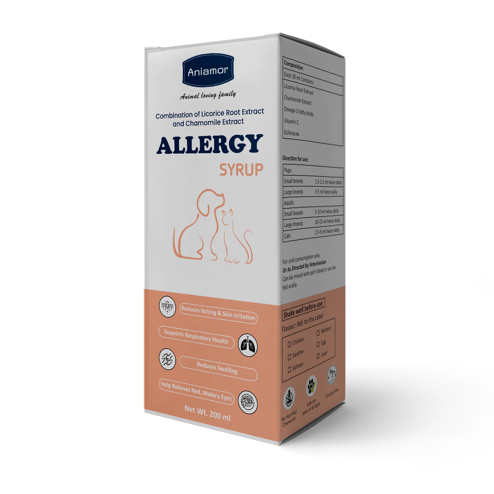 Aniamor Allergy Syrup for Dogs and Cats|Skin & Coat|Pets Supplement|All Life Stage|200ml Bottle 1