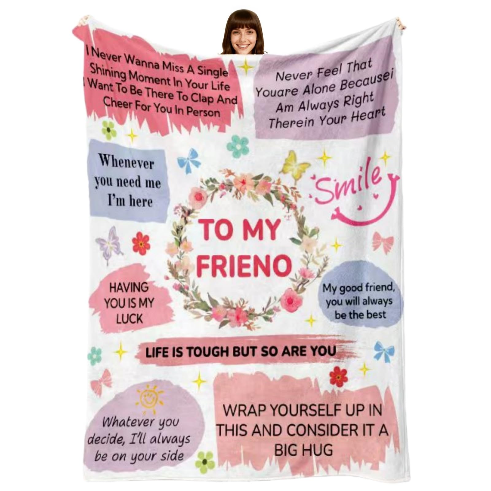 Gifts for Best Friend Women Blanket, Sister Gifts, Hug Blanket, Thinking of You/Inspirational/Get Well Soon Gifts for Women, for good sisters/good colleagues on birthday,Christmas,Valentine's Day