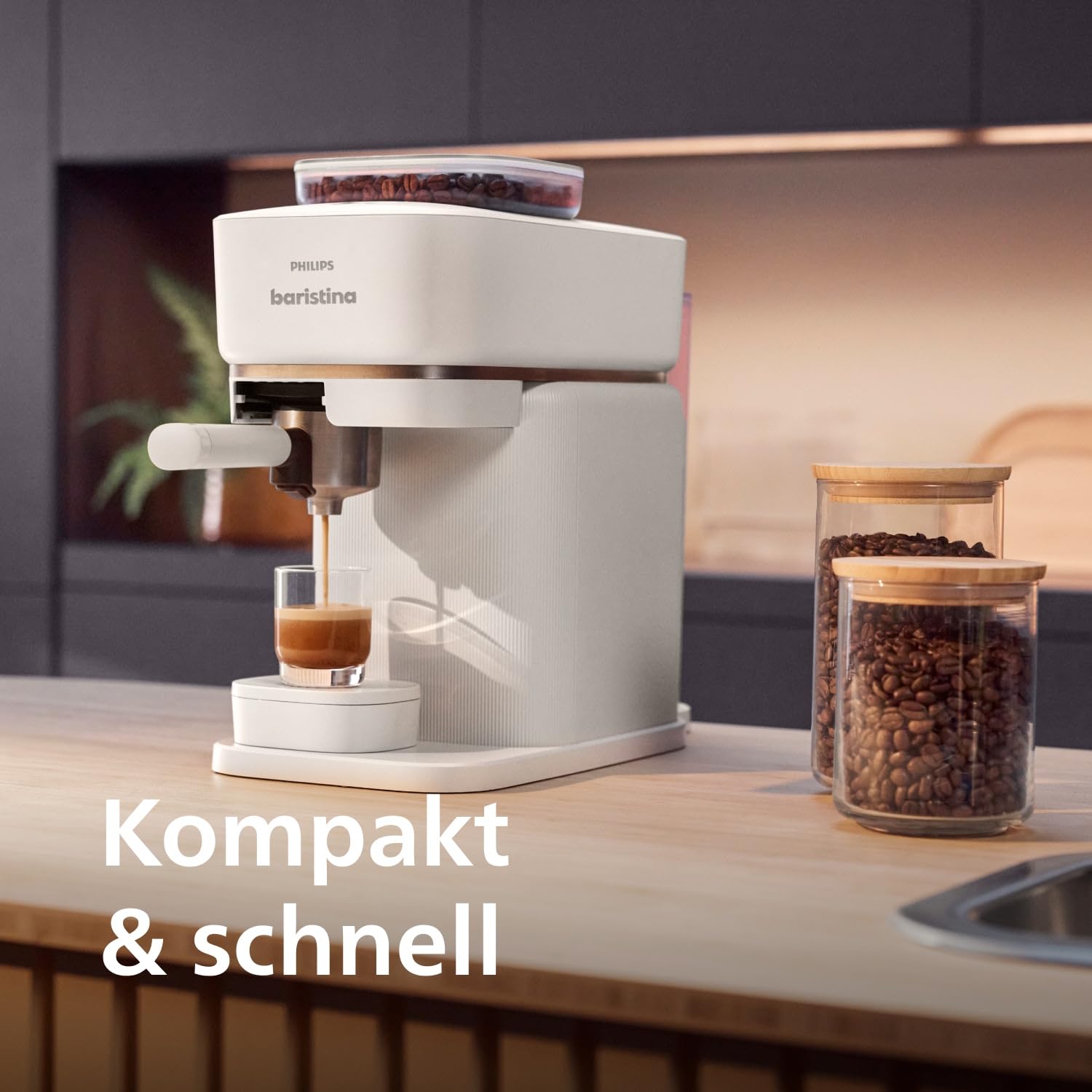 Philips Baristina Espressomaschine und Milchaufschäumer Paket –Automatisches Mahlen, Tampen & Brühen, 16 Bar, Kaffeemaschine mit Mahlwerk & Siebträger, leichte Reinigung, Naturweiß (BAR308/00)