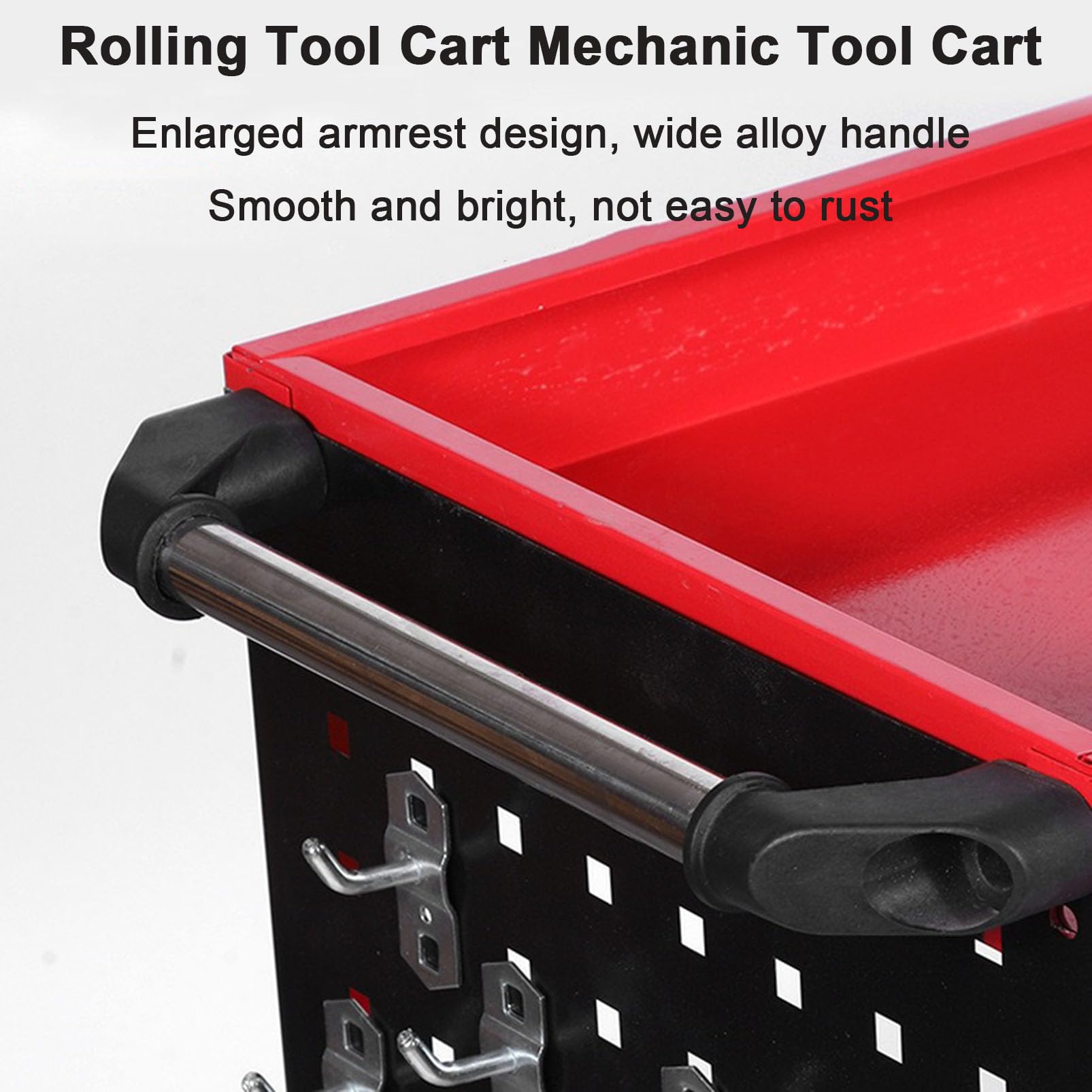 Carrello portautensili a 3 livelli, in metallo resistente, con ganci per pannello forato, grande carrello di servizio per garage, magazzino, officina