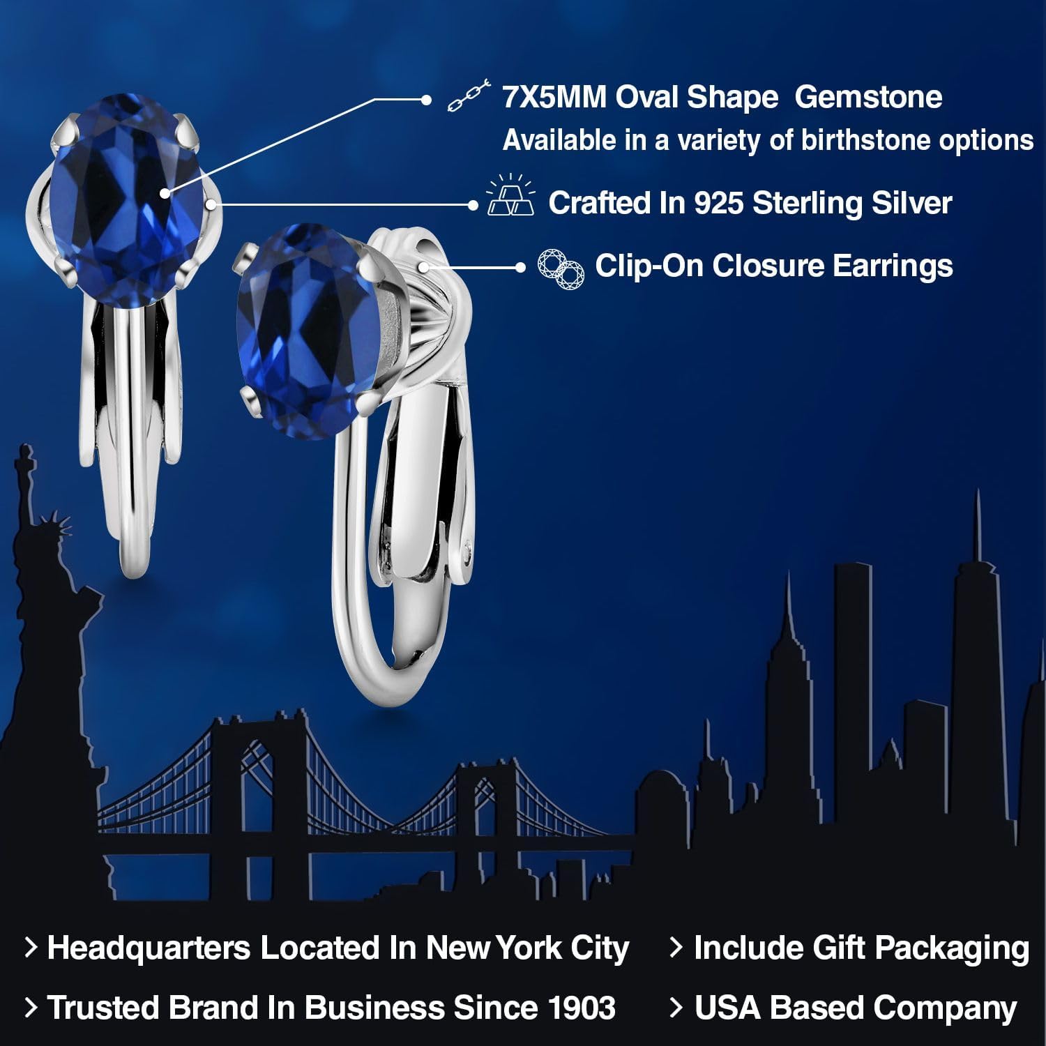 Gem Stone King Clip-On Earrings for Women | Gemstone Birthstone Drop Earrings | 925 Sterling Silver | Oval 7X5MM | Gift For Women Mother Bridesmaids - Image 2