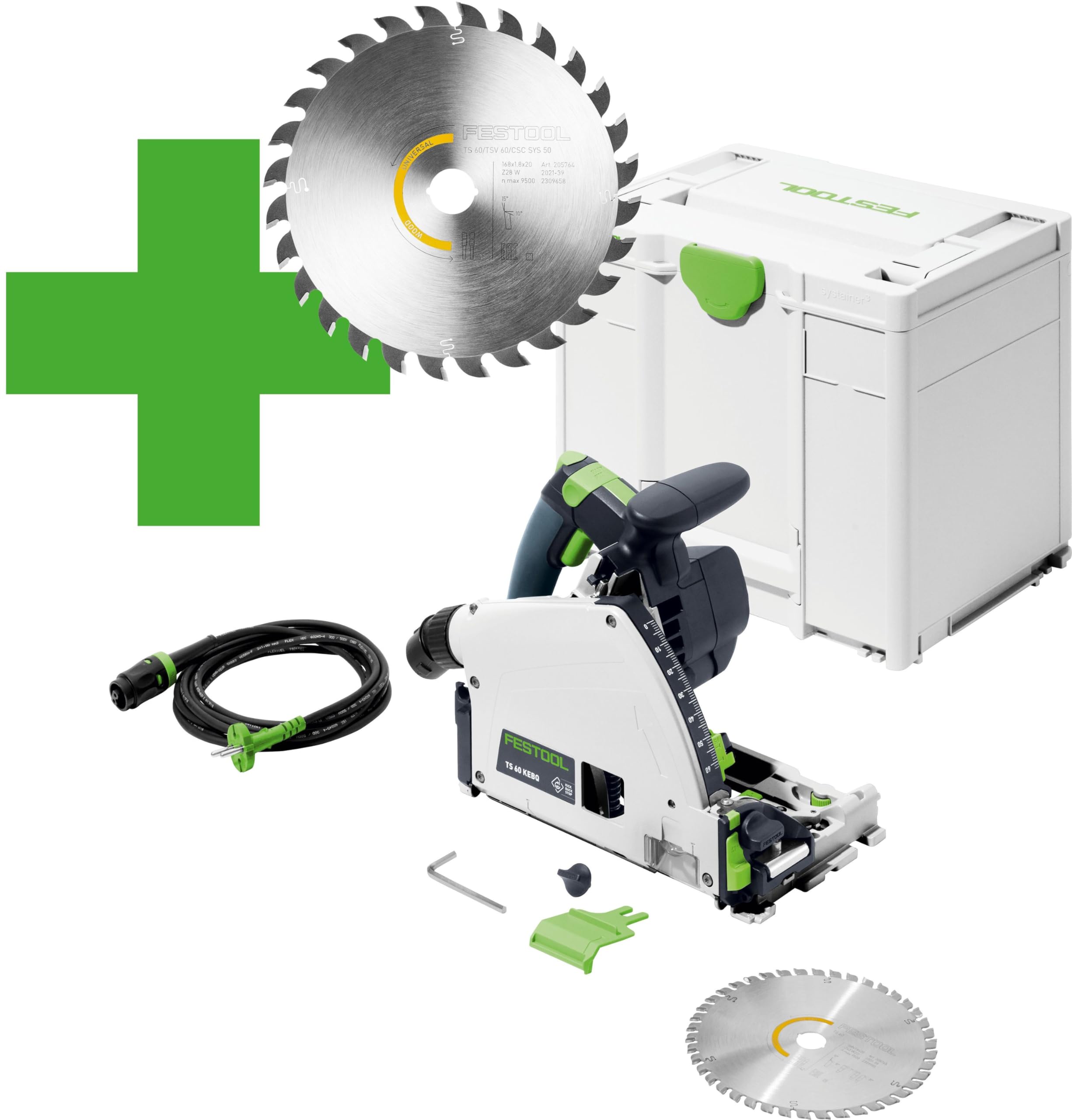 Festool TS 60 K Sierra de Inmersión 1500 W - Ref. 577847 | Sierra sumergible profesional, profundidad 62 mm, ángulo -1° a 47°, extracción de polvo Ø 27/36 mm, velocidad 3000-6800 rpm