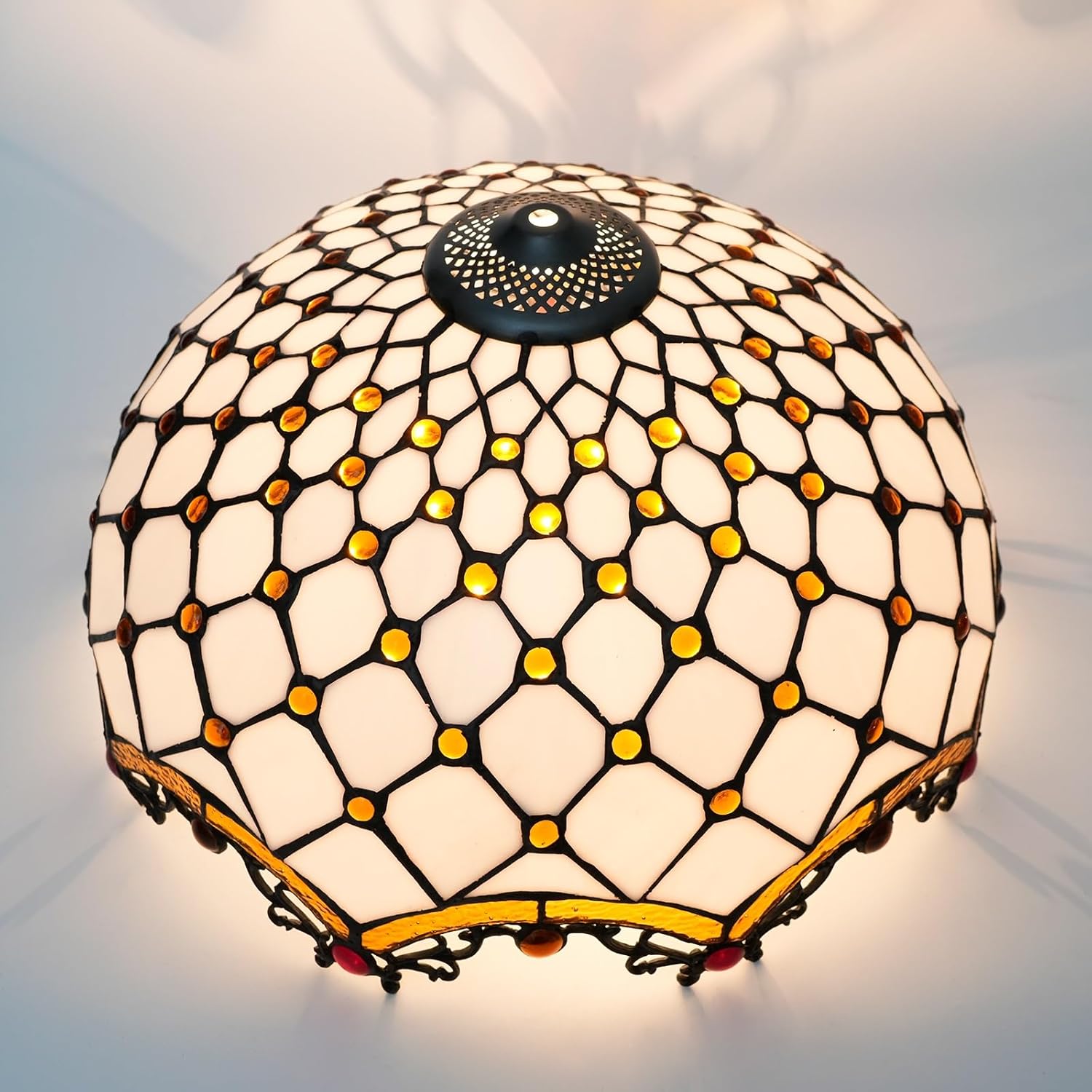 Tiffany Stained Glass Lamp Shade 16 Inch White Crossed Beads Ceiling Light Shade Dome Vintage Large Replacement Lampshade for Floor Lamps Table Lamp Pendant Light Home Office Deco