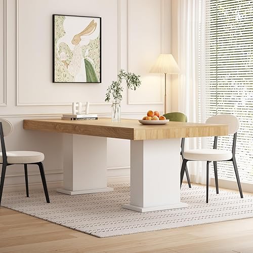 Mesa de comedor moderna para 6-8 personas, mesa de cocina de madera de 78.7 pulgadas con pedestal elegante, mesa de comedor rectangular larga de