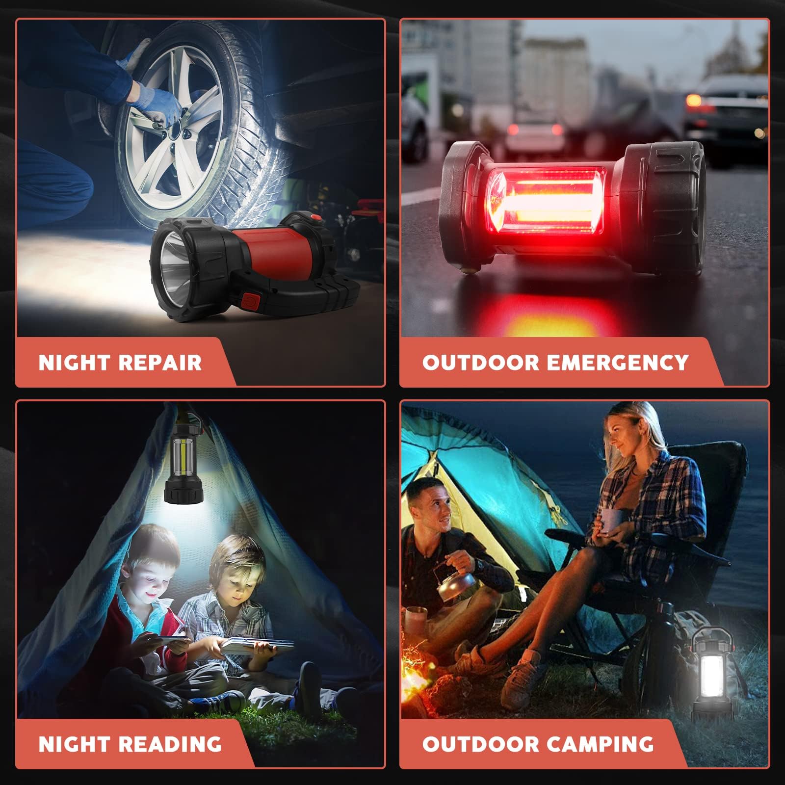 AlpsWolf Linterna de camping recargable, paquete de 2 linternas LED con 800 lúmenes, potencia de 3600 grados, luz roja portátil brillante para senderismo al aire libre, cortes de energía