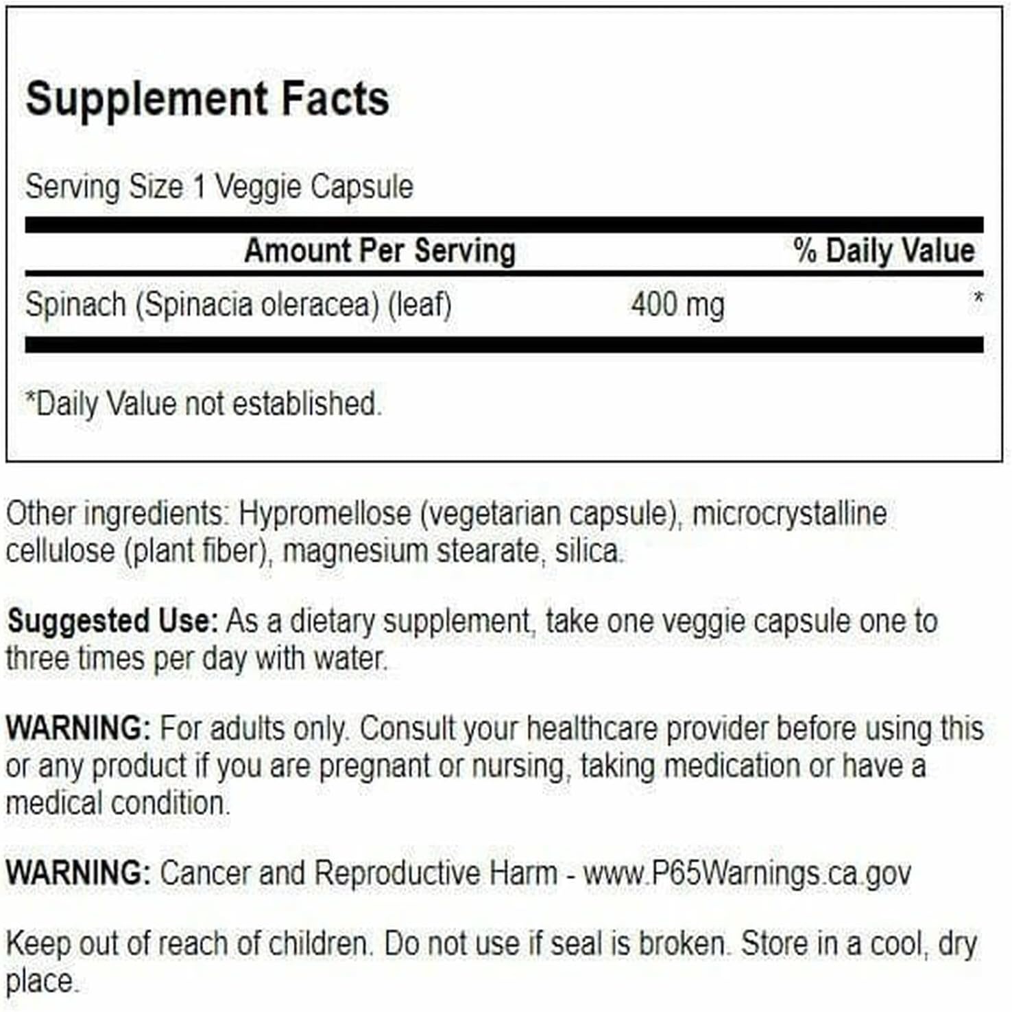 Swanson Full Spectrum Spinach Leaf 400 Milligrams 90 Veg Capsules - Image 2