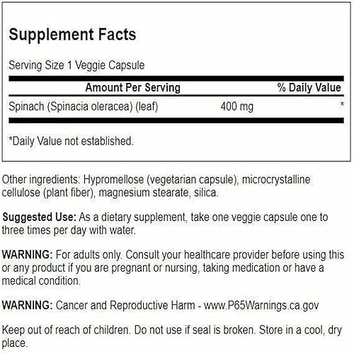 Miniatura 2 de Swanson Hoja de Espinaca de Espectro Completo 400 Miligramos 90 Cápsulas Vegetales