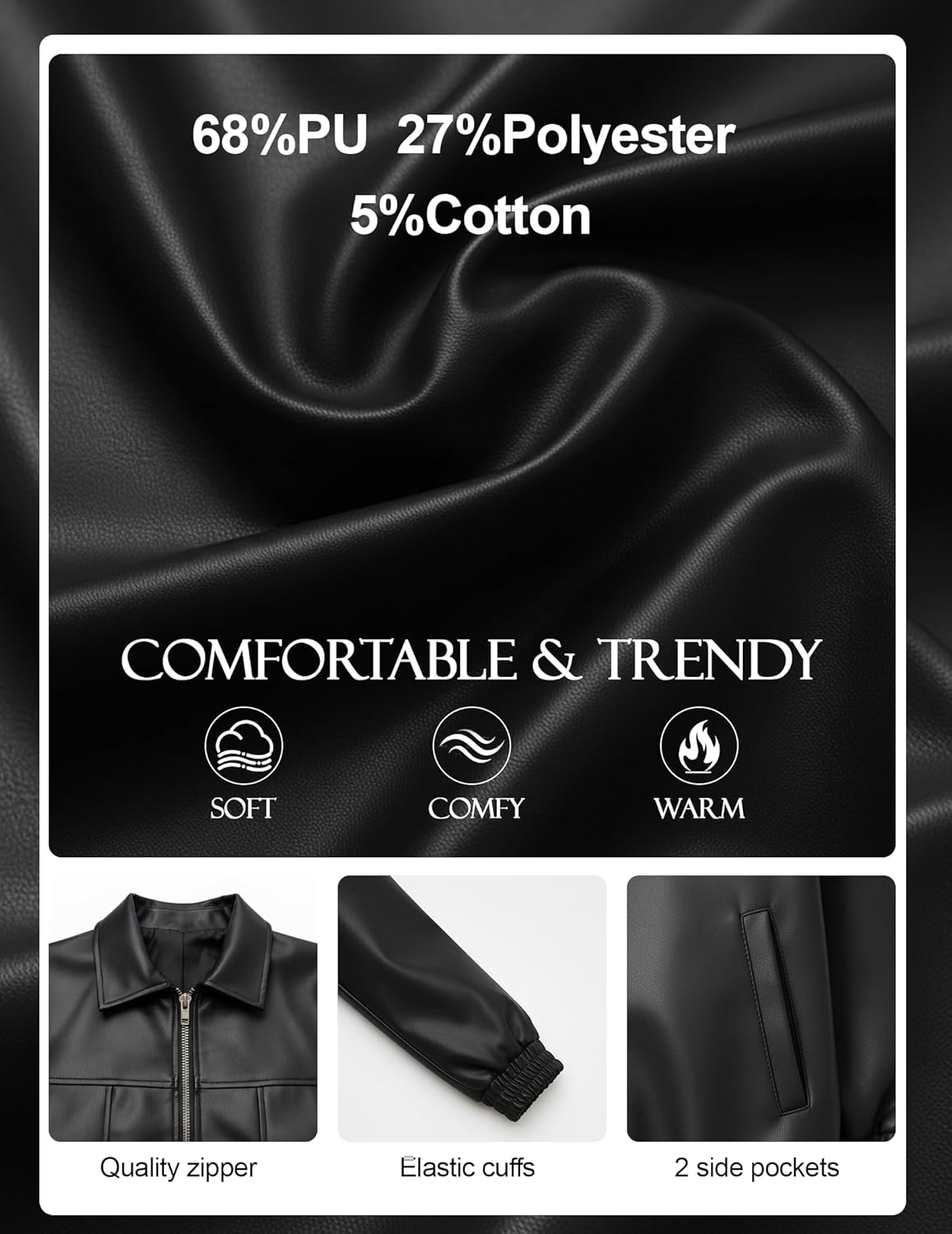 Women's Oversized Leather Jacket, Casual Soft Faux Leather Zip Motorcycle Coat With Pocket 2026 Spring Trendy - Image 5