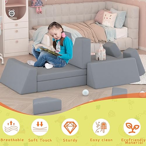 Miniatura 6 de Sofá modular de juego para niños, 10 piezas, sofá modular para niños pequeños y bebés, sofá de construcción de fortaleza para niños, sofá de juego