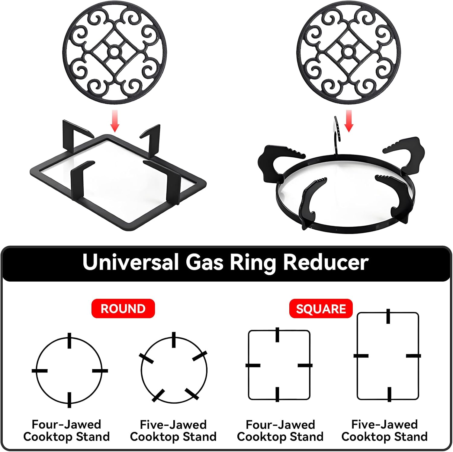 Gas Ring Reducer(New Upgrade), Non Slip Iron Gas Stove Cooker Ring Reducer for Gas Stovetop Espresso Maker, Coffee Moka Pot