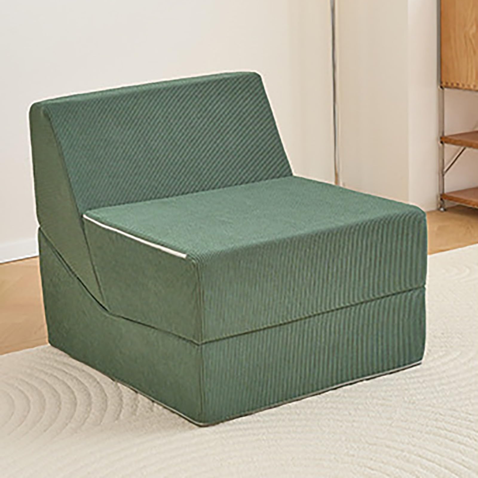 Rozkładana sofa, składane krzesło futon, gąbka o wysokiej gęstości, tkanina sztruksowa, składana konstrukcja, idealne do salonu lub sypialni, meble zajmujące mało miejsca w kolorze zielonym