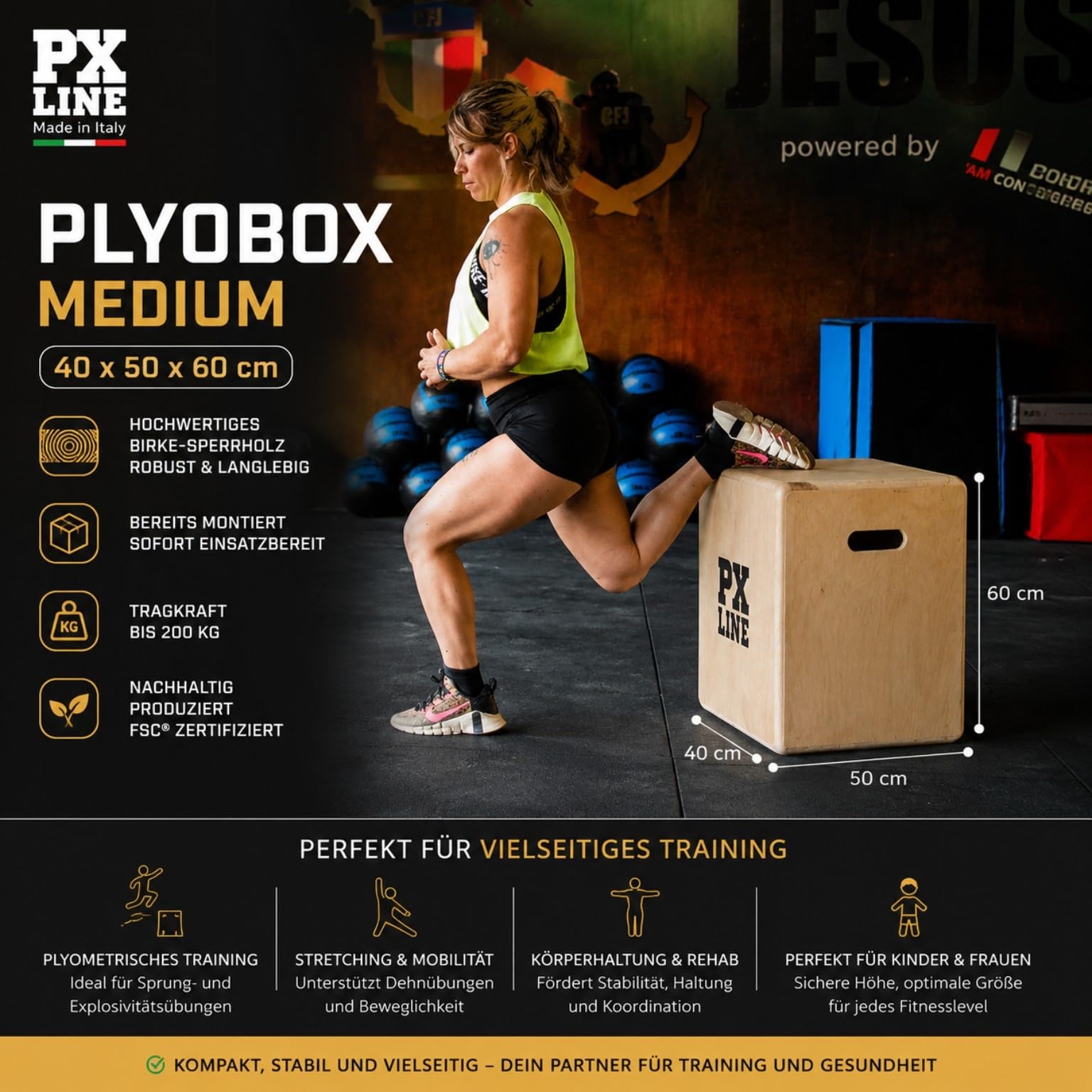 PLYOBOX Line – 3 in 1 Plyo Box aus Holz | Handgefertigt & Bereits Montiert | Plyometrische Box für Home Gym & Fitnessstudio | Jump Box für Crossfit, Sprung- & Functional Training | Made in Italy
