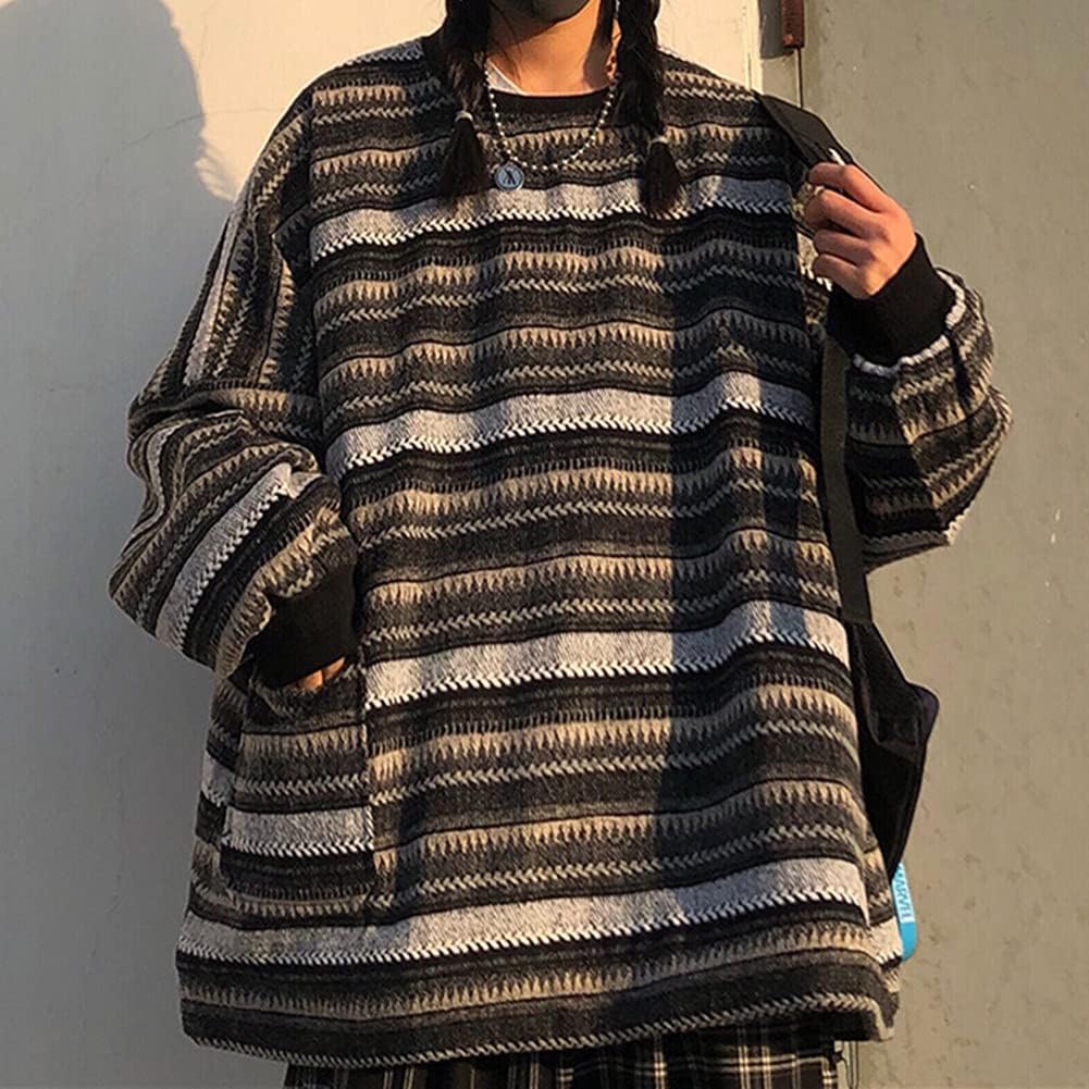 Women Harajuku Striped Sweater Pullover Oversize Plus Size Retro Knitted Sweatshirt Long Sleeve Tops - Image 5