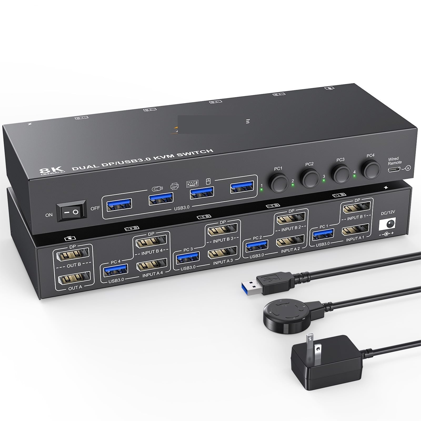 KVM Switch 4 Computer 2 Monitors Displayport USB 3.0 KVM Switcher Supports 4K@60Hz for 4 DP Computers Share 2 DP Monitors(EU Plug)-image-38