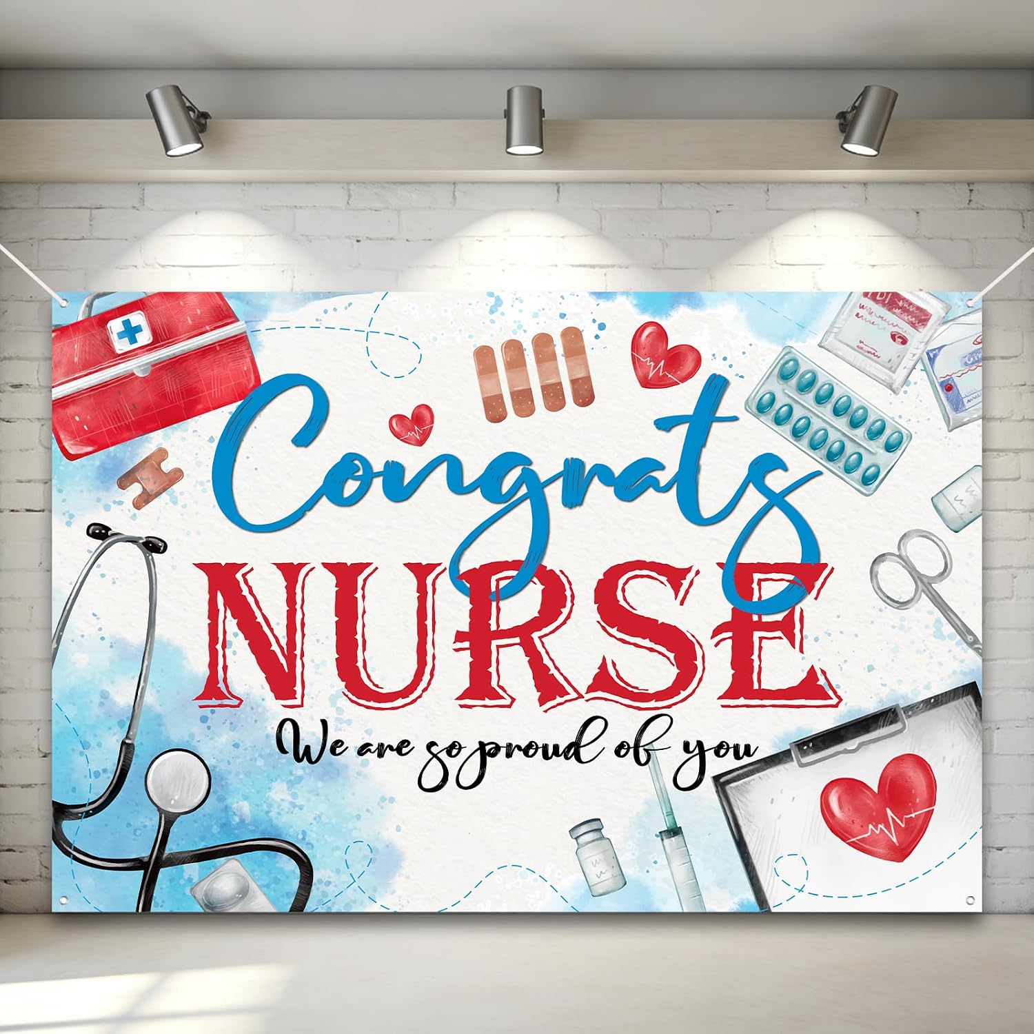 Graduation Congrats Nurse Banner, 4x6ft Nurse Grad Backdrop for Nursing RN BSN Party Decorations, Medical Graduation Banner Party Supplies