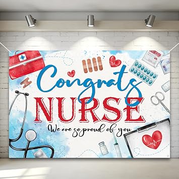 Graduation Congrats Nurse Banner, 4x6ft Nurse Grad Backdrop for Nursing RN BSN Party Decorations, Medical Graduation Banner Party Supplies