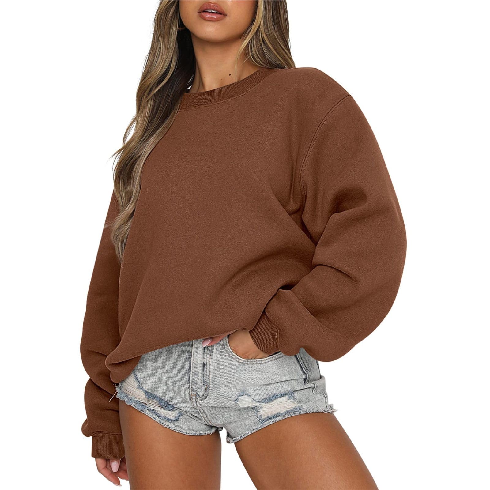 Generic2025 Women's Fashion Long Sleeve Crewneck Jumpers Women Plain Pullover Oversize Hoodies Sweatshirts for Women UK Girls Preppy Fall Clothing Fleece Hoodies Sweater for Ladies Y2K Jumpers Plus Size