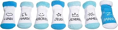 Xx Small 36 1e 011 Chaussettes Bebe Jours De La Semaine Set De 7 Paires Taille 0 6 Mois Blanc Et Bleu Coton Polyester Et Elasthanne H6 X 21 5 X 35 8 Cm Amazon Fr Vetements