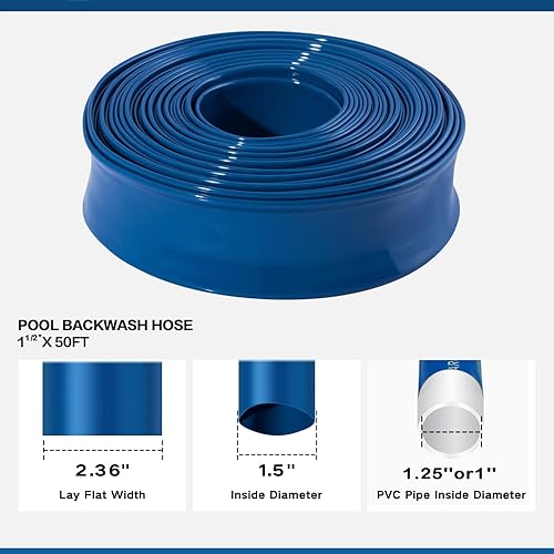Miniatura 41 de Eastrans Manguera de retrolavado de piscina de 2 pulgadas x 50 pies con abrazadera de manguera, manguera de descarga extra resistente, mangueras