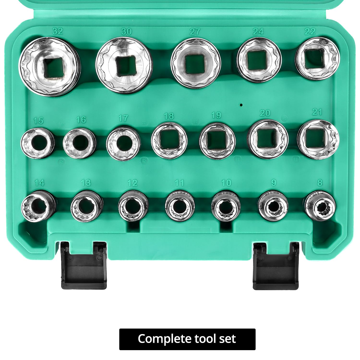 QWORK® 19 Piezas Llaves de Vaso, Llaves de Vaso Multidiente 1/2", 8-32 mm 12 Caras Juego Vasos