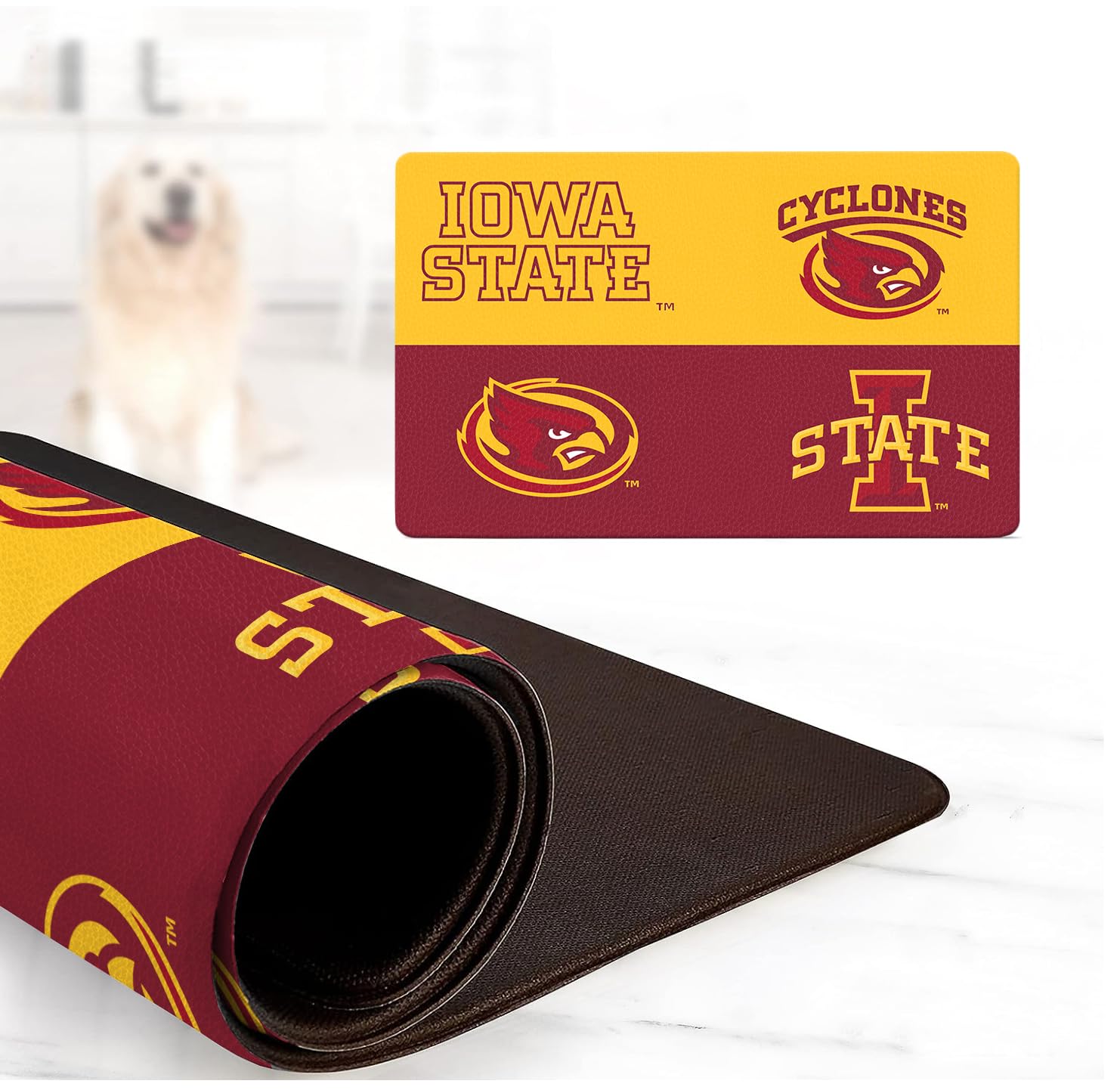 Iowa State Cyclones Food and Water Placemat for Dogs and Cats | 16" x 28" | Non-Slip | Water-Proof