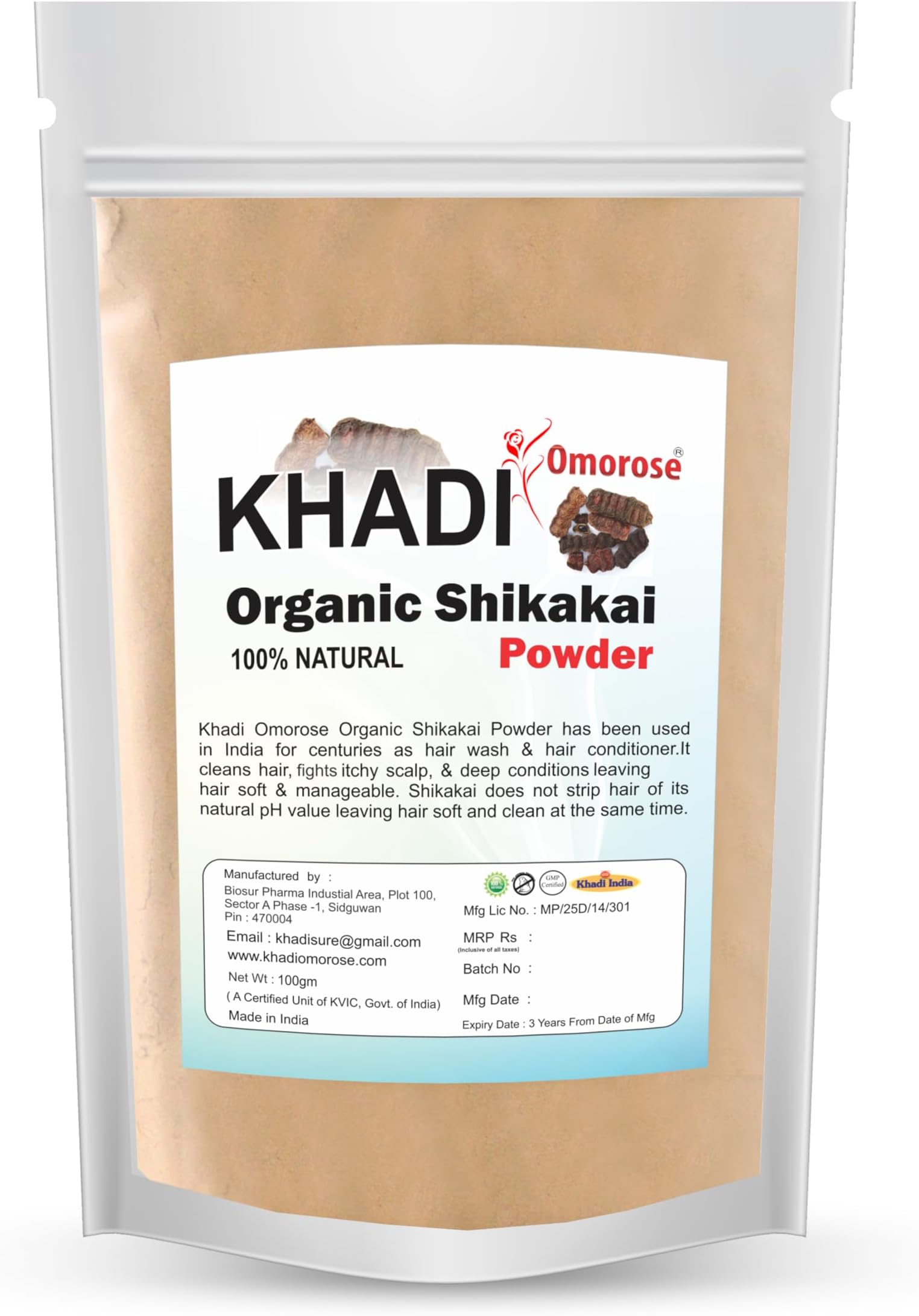 Khadi Omorose Shikakai Powder (Natural Hair Cleanser For Deep Cleansing and soft hairs),100 Grams