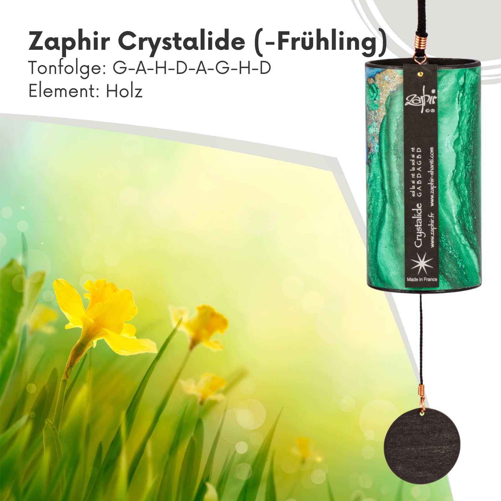 Zaphir Klangspiel Crystalide Frühling mit Geschenkverpackung | Windspiel Geschenk - Chimes für Yoga, Kinder und Meditation in Grün