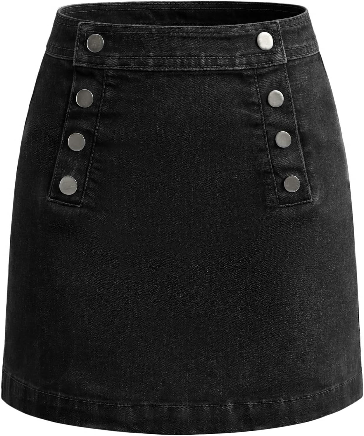 Denim Mini Skirt High Waisted Button-Front Sailor Jean Skirts for Women with Back Patch Pockets