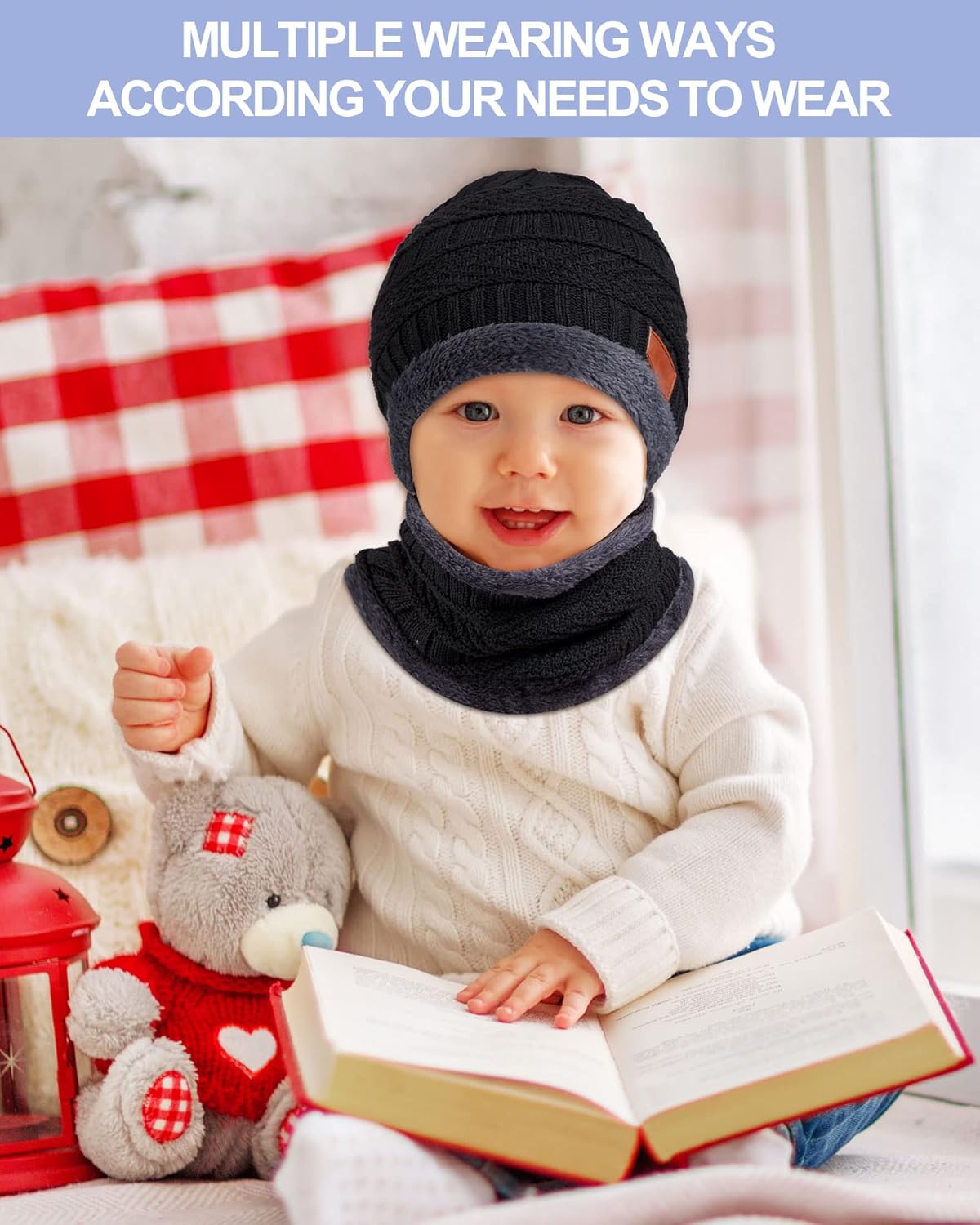 3 Sets Kids Winter Hat Beanie and Scarf Knitted Warm Kids Beanie Scarf Boy Winter Hat for 5-14 Years - Image 3