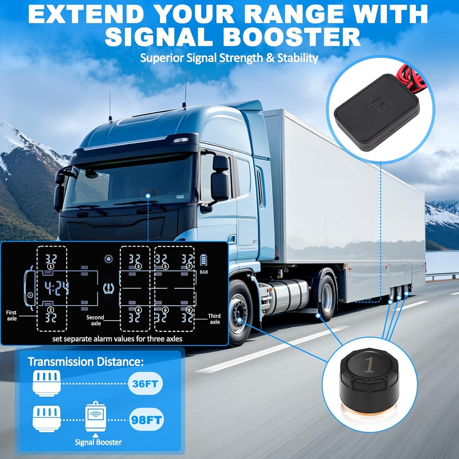 Sistema de monitoreo de presión de neumáticos TPMS con carga solar y USB con 10 sensores externos, pantalla LCD y alarma de voz, ajustable para 4/6/8/10 ruedas, se adapta a automóvil, camión