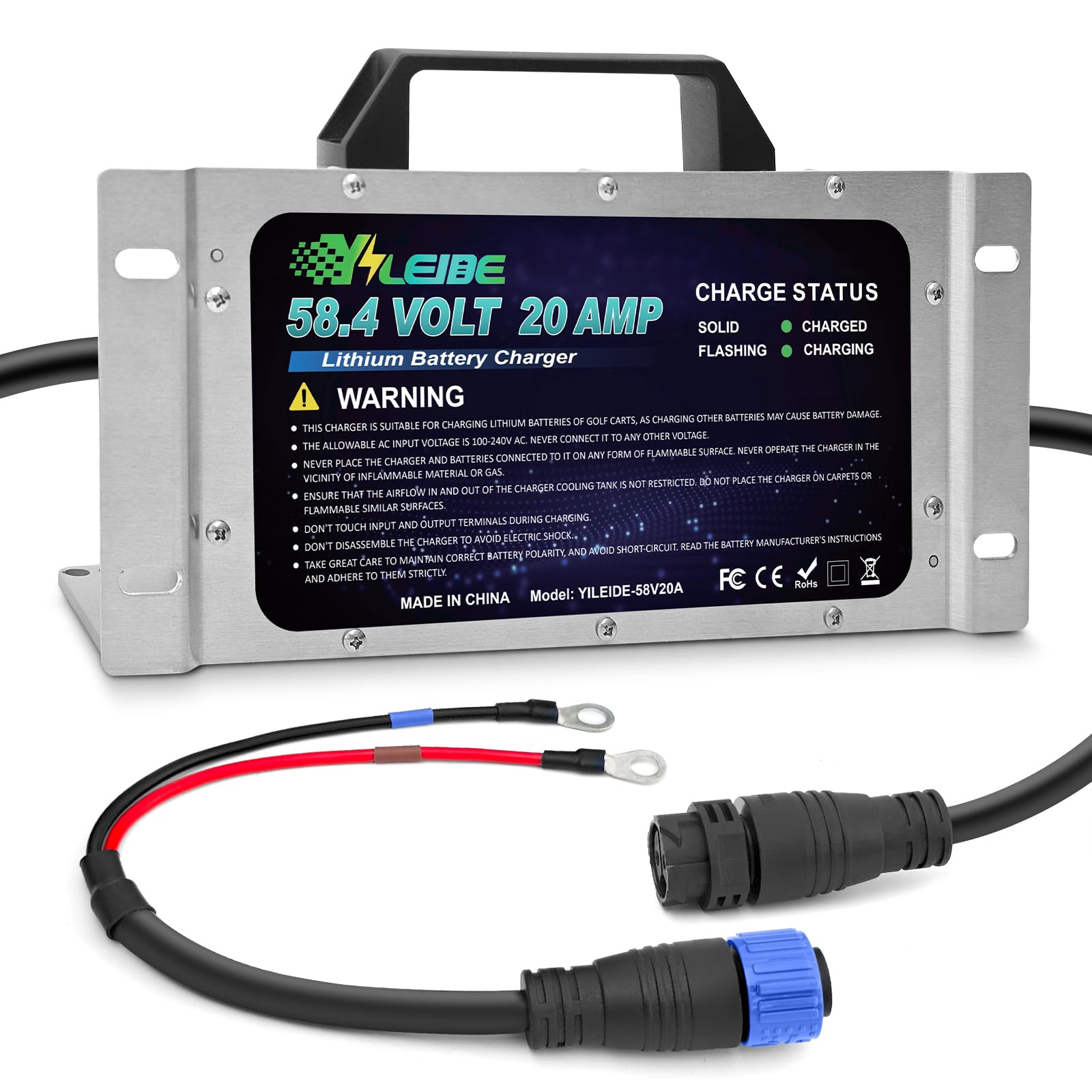 Photo 1 of YILEIDE 58.4V20A Golf Cart Lithium Battery Charger On-Board with OT (M8: 14-8 terminals) for 16 Strings LiFePO4