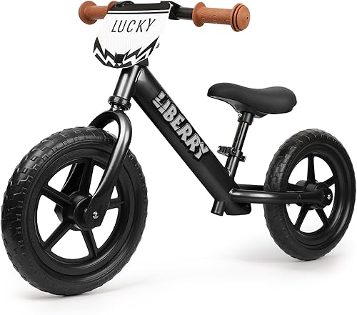 Liberry Bicicleta de equilibrio para niños de 2, 3, 4, 5 años, sin pedales, con manubrio ajustable, asiento y placa personalizada, bicicleta de 12