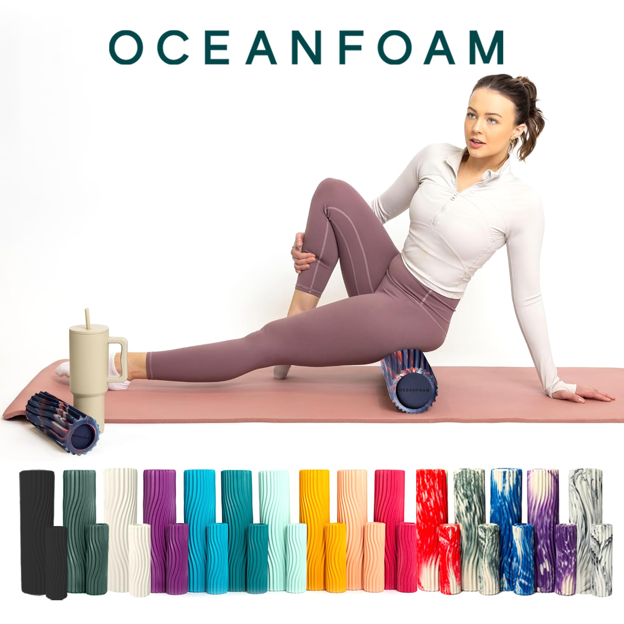 Oceanfoam Tidal Roller - Rodillo de espuma para masaje muscular para dolor de espalda y estiramiento, textura de onda ancha, diseño ergonómico, yoga y atletismo, tamaño completo, 20 x 5 pulgadas, rojo