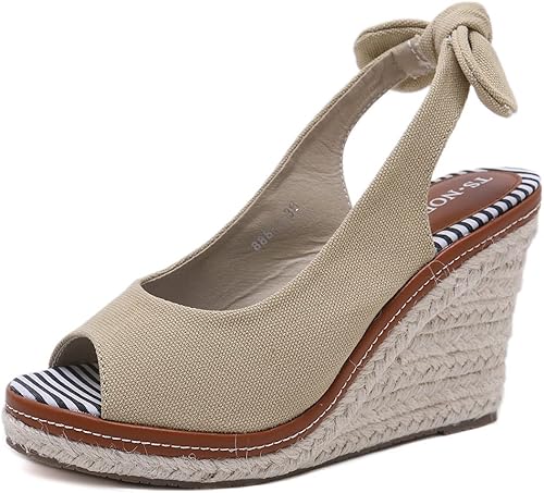 Mei MACLEOD Sandalias de cuña para mujer, sandalias de alpargata, tacón de plataforma, sandalias de verano con puntera abierta atada y correa