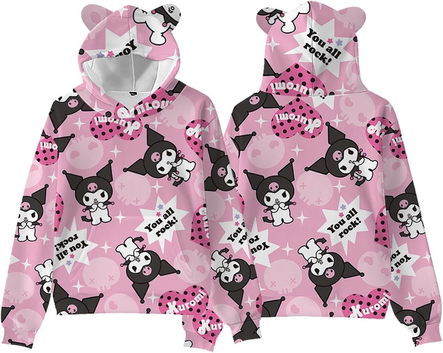 Cartoon Graphic Hoodies for Women 3D Printed Hooded Sweatshirts Girls Kawaii Cat Ears Long Sleeve Pullover Sweaters