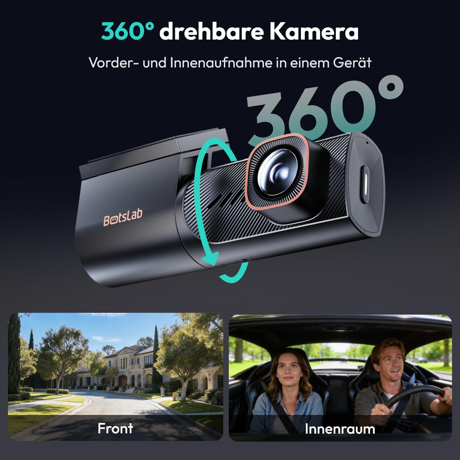 BOTSLAB 4K UHD Dashcam Auto Vorne, Mini Dashcam 360°Drehbar mit 5,8GHz WiFi | F1.5 WDR Nachtsicht & 150°FOV Auto Kamera, GPS, 24/7 Parküberwachung, G-Sensor, Loop-Aufnahme, Max. 512 GB (HK40 Plus)