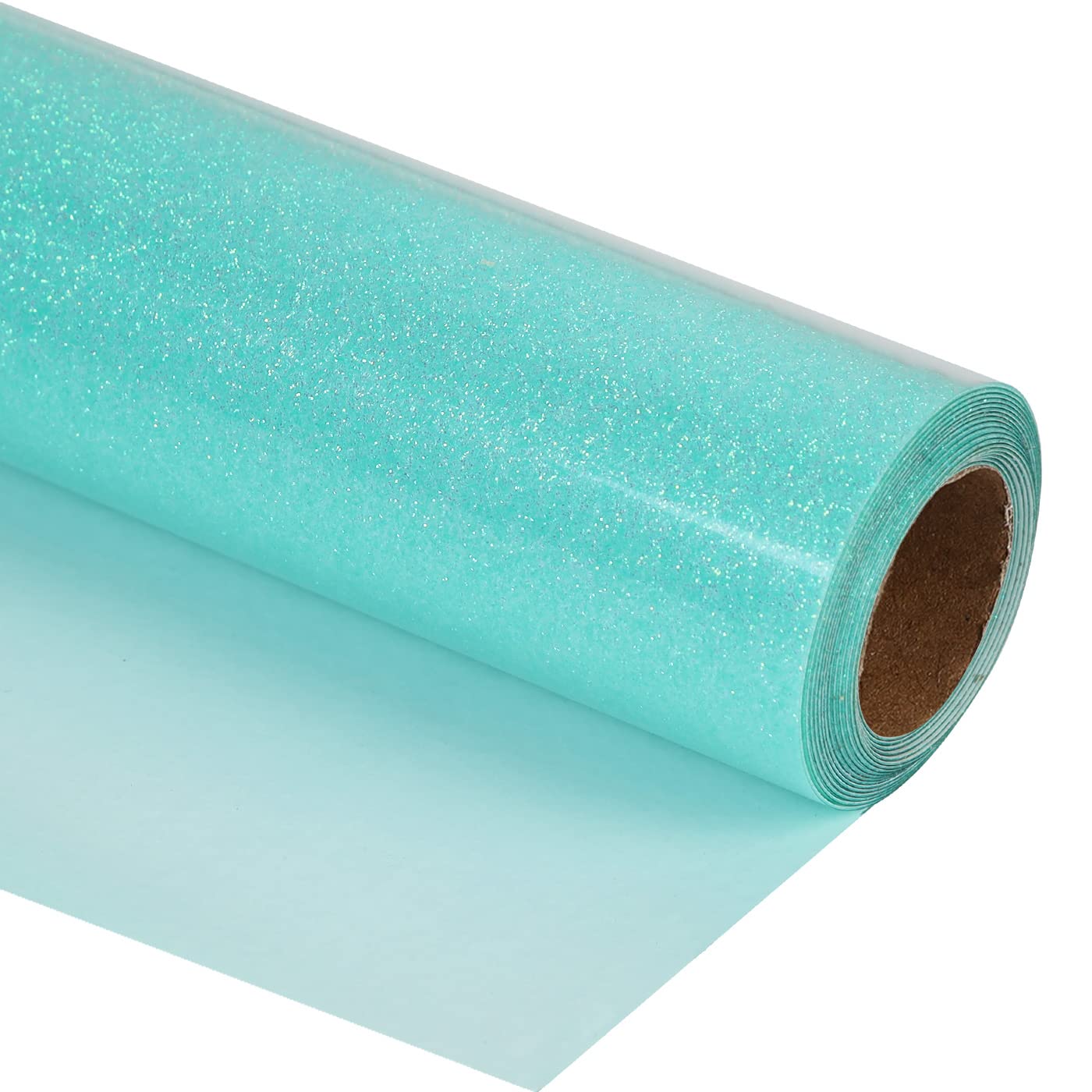 guangyintong Heat Transfer Vinyl Glow Cyan Glitter HTV Rolls, 12" x 8ft