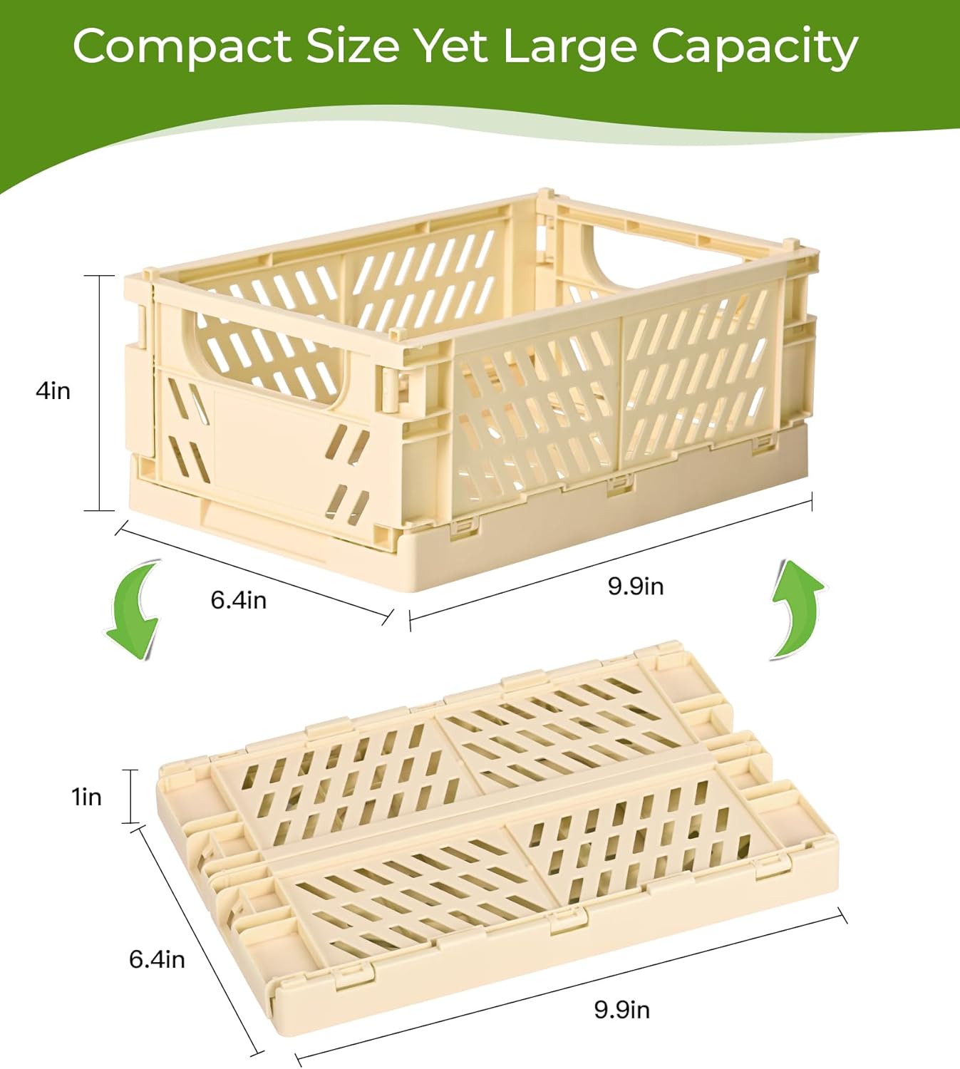 HUUSMOT 4-Pack Small Pastel Plastic Storage Baskets, Collapsible Crates for Organizing, Space-Saving Mini Bins for Classroom, Kitchen, Office, Bedroom (Yellow, 9.8" x 6.5" x 3.8")