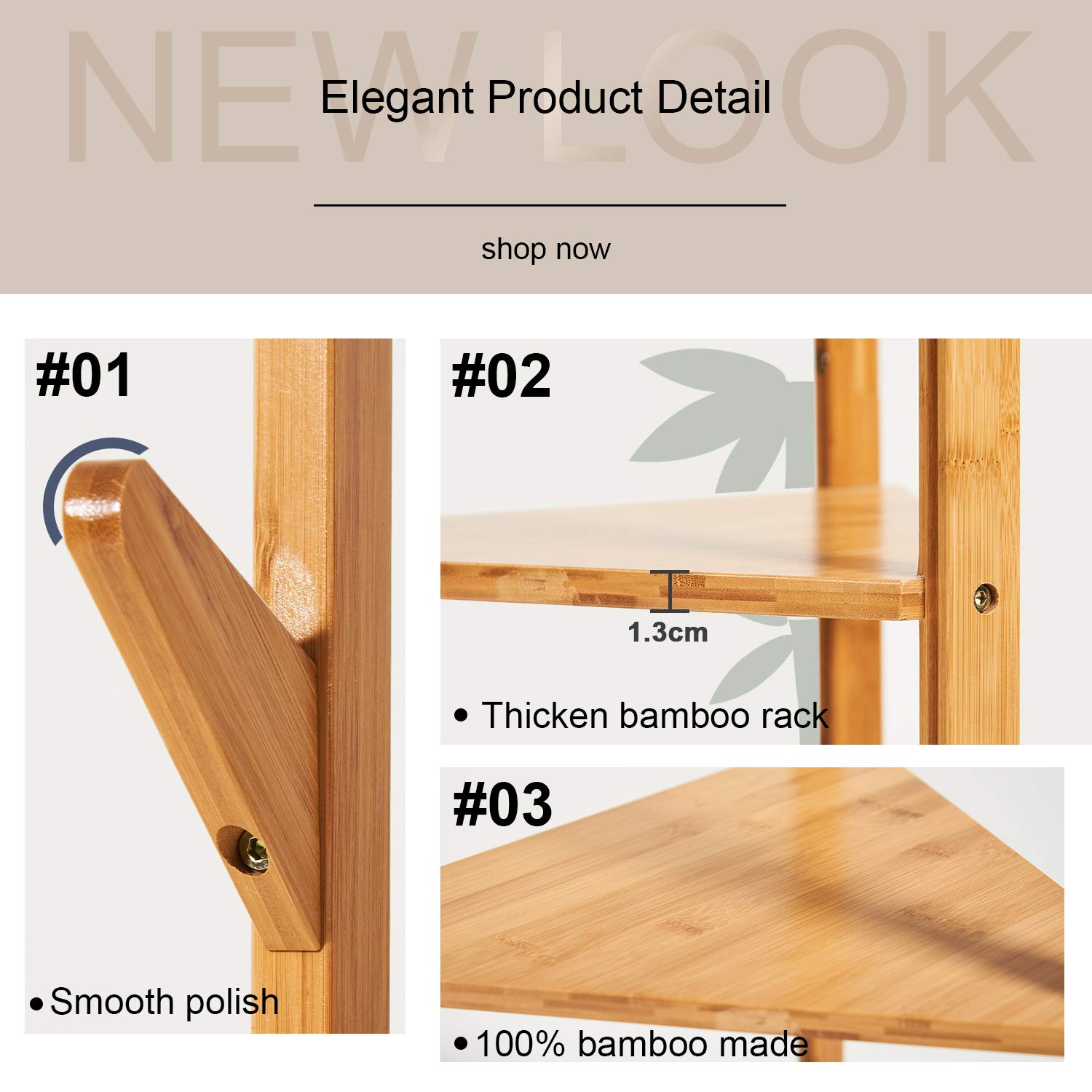 Hododou Coat Stand Upgrade Version 4 in 1 Bamboo Coat Stand Versatile