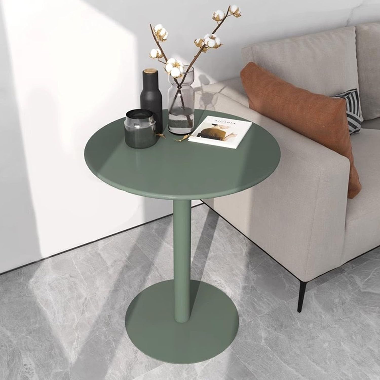 Kitchen Dining Table Coffee Drink Table - All-Metal Iron Side Table End Table for Indoor Outdoor Patio, Cocktail Bar Table Tall Pub Bistro Table(Green,40x40x50cm)