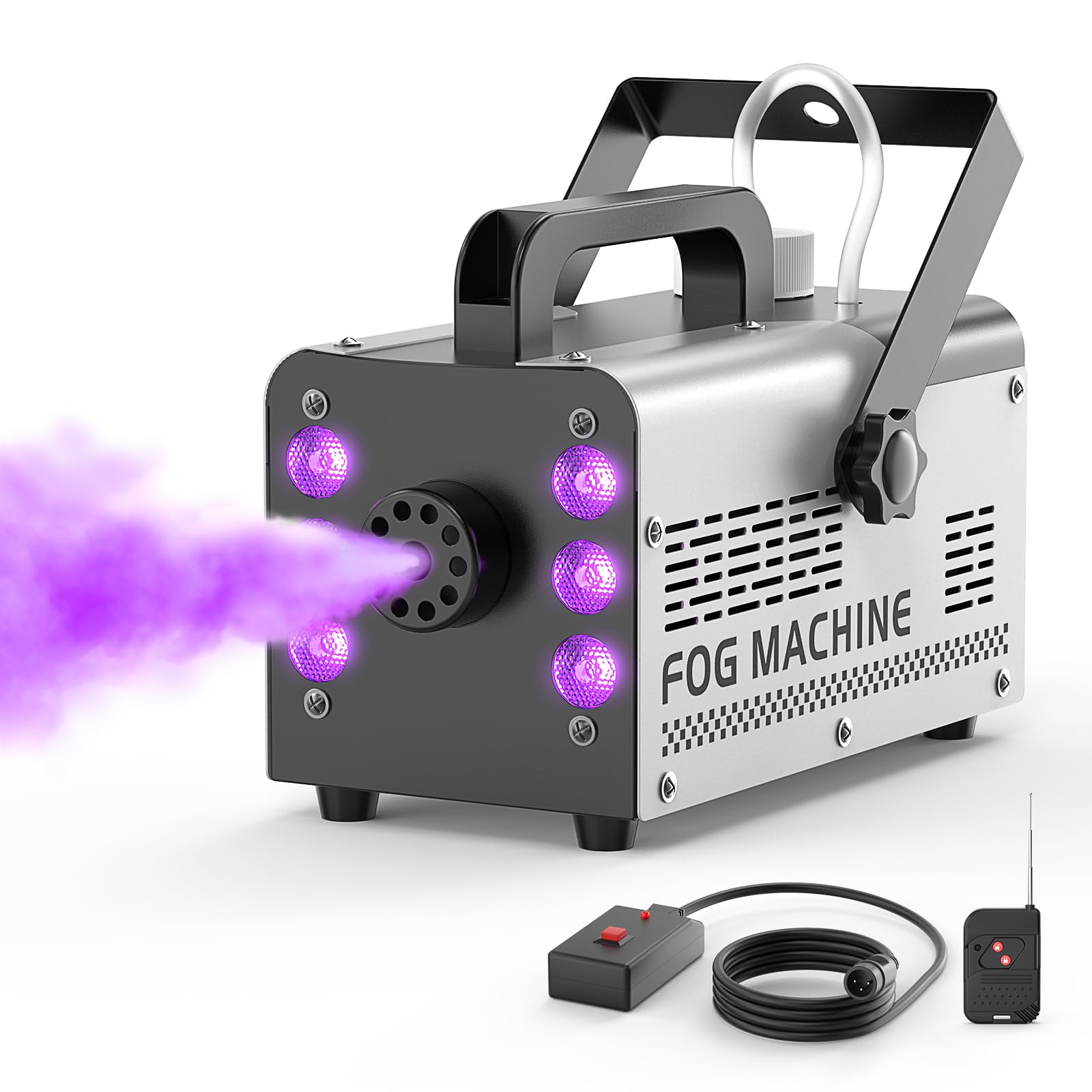 Machine à fumée Mini 1000W avec 6 LED RGB, télécommande et commande filaire