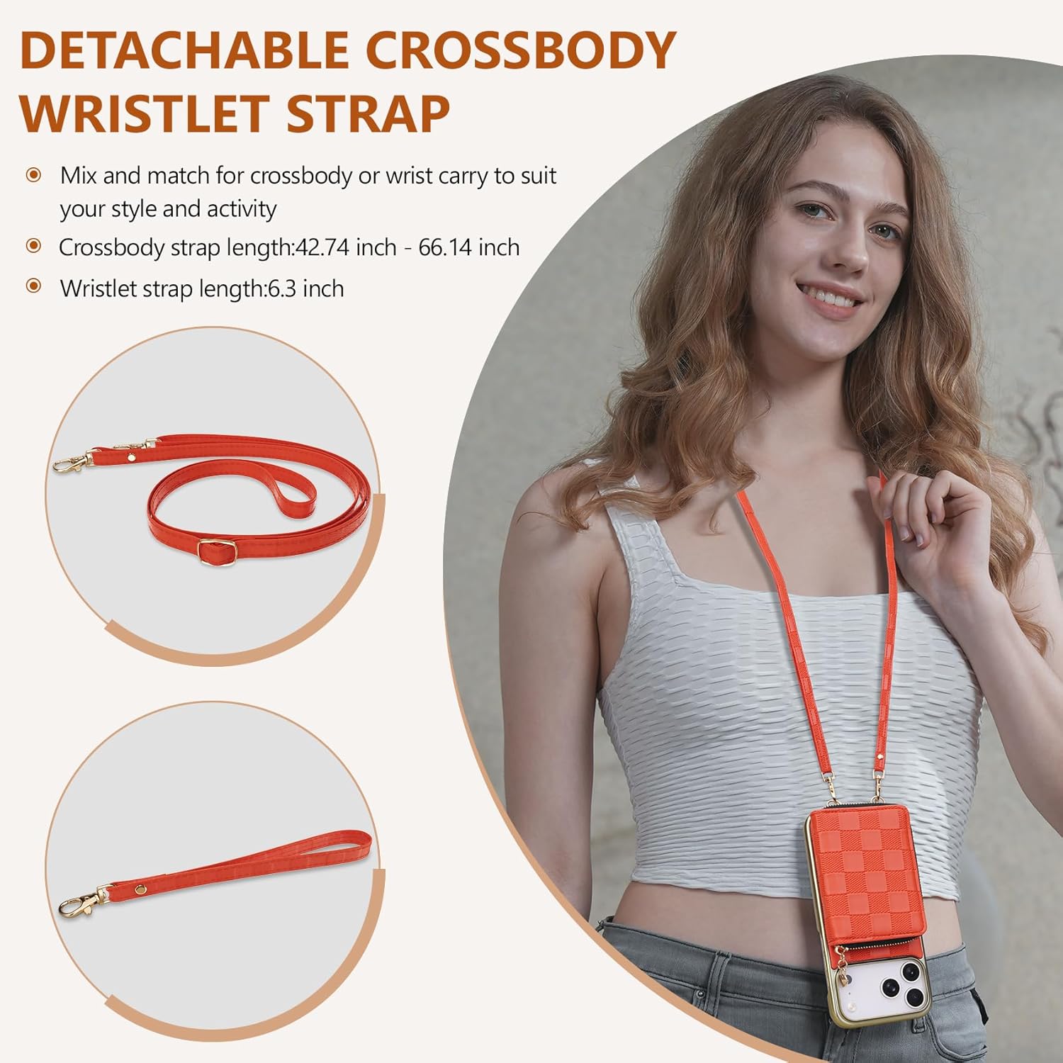 Keallce for iPhone 17 Pro Max 6.9'' Wallet Case - Crossbody Wrist Strap, 4 Card Slots RFID Blocking, Kickstand Electroplated Flip Leather Cover, Orange