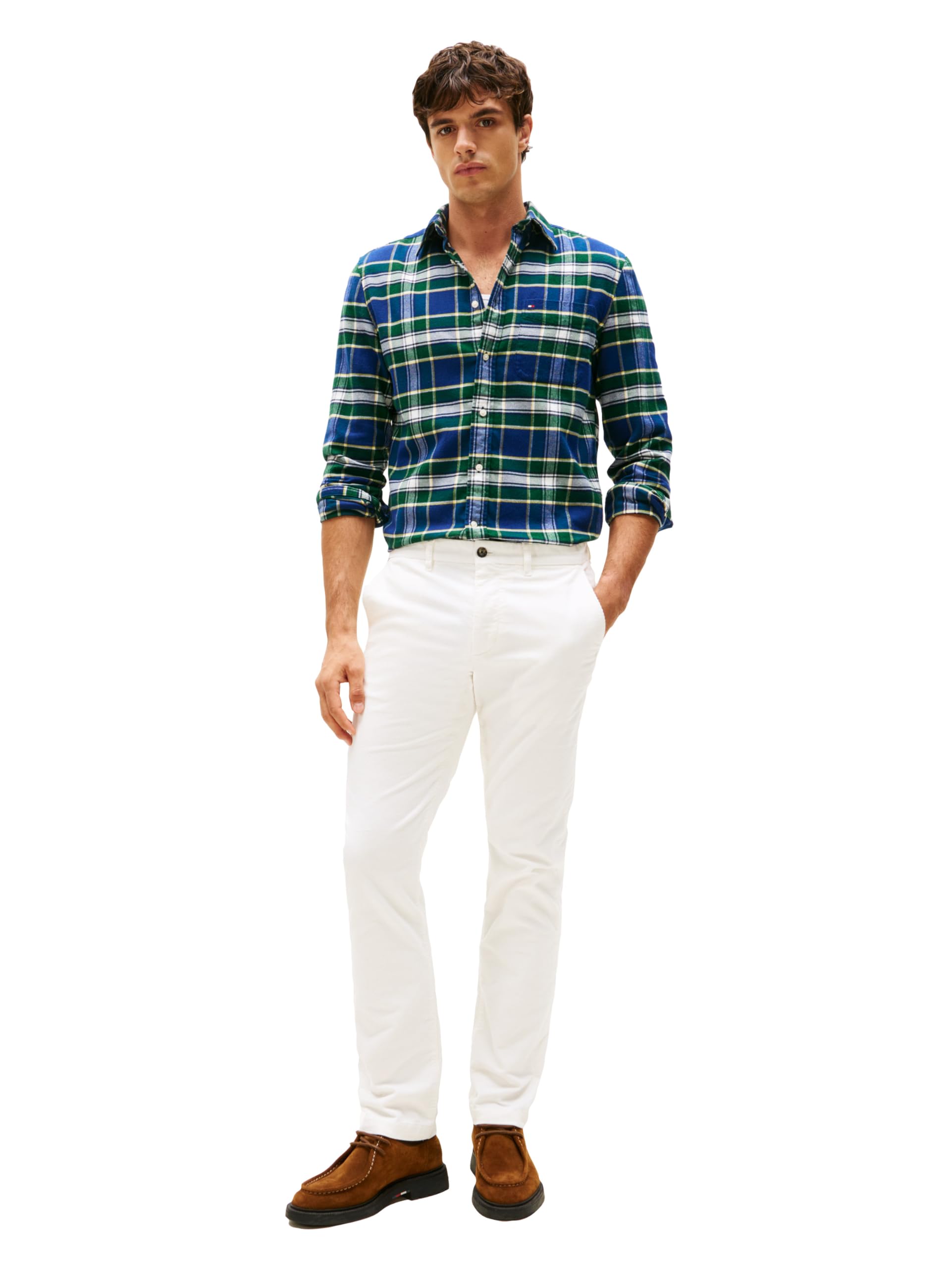 Tommy Hilfiger Camisa de Manga Larga con Botones para Hombre, Ajuste Regular, tartán