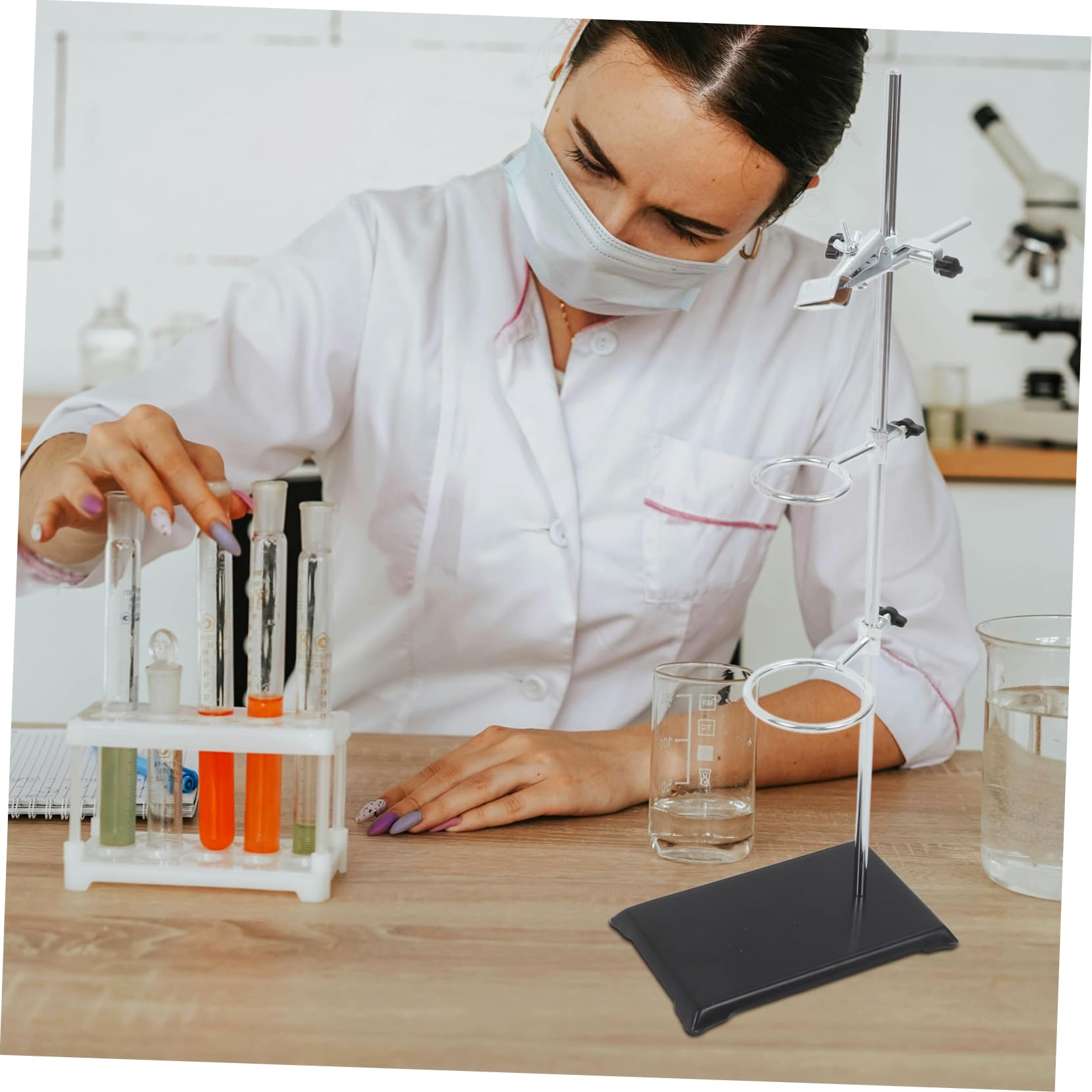 Tischstativ mit Klemmen aus Edelstahl Ringständer für Labor Reagenzglashalter Trichterhalter für Chemie-experimente Multifunktionales Laborstativ